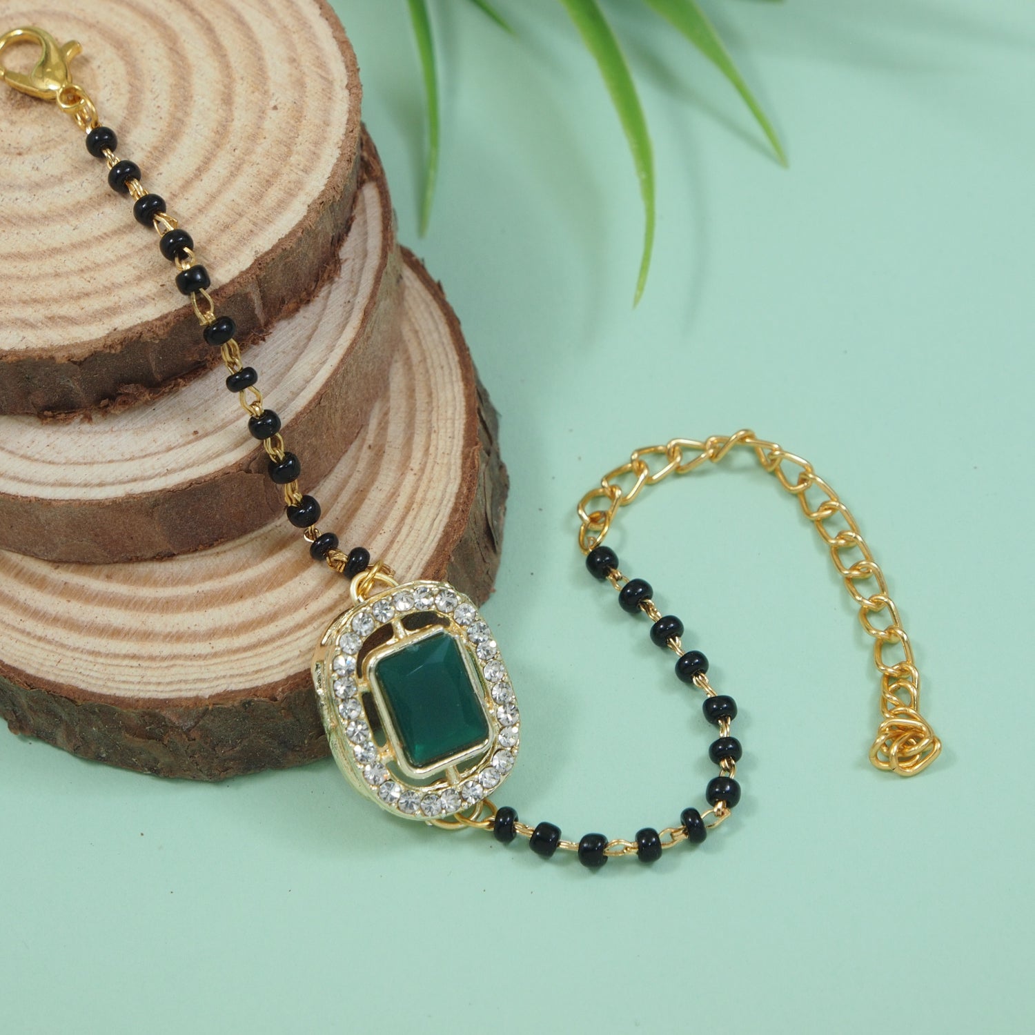 Green Square-Shaped Mangalsutra Bracelet
