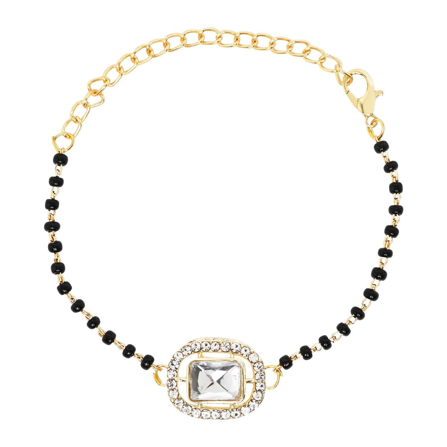 Elegant Bhaiya Bhabhi Pearl Lumba Mangalsutra Bracelet & Rakhi With Roli Chawal & Card