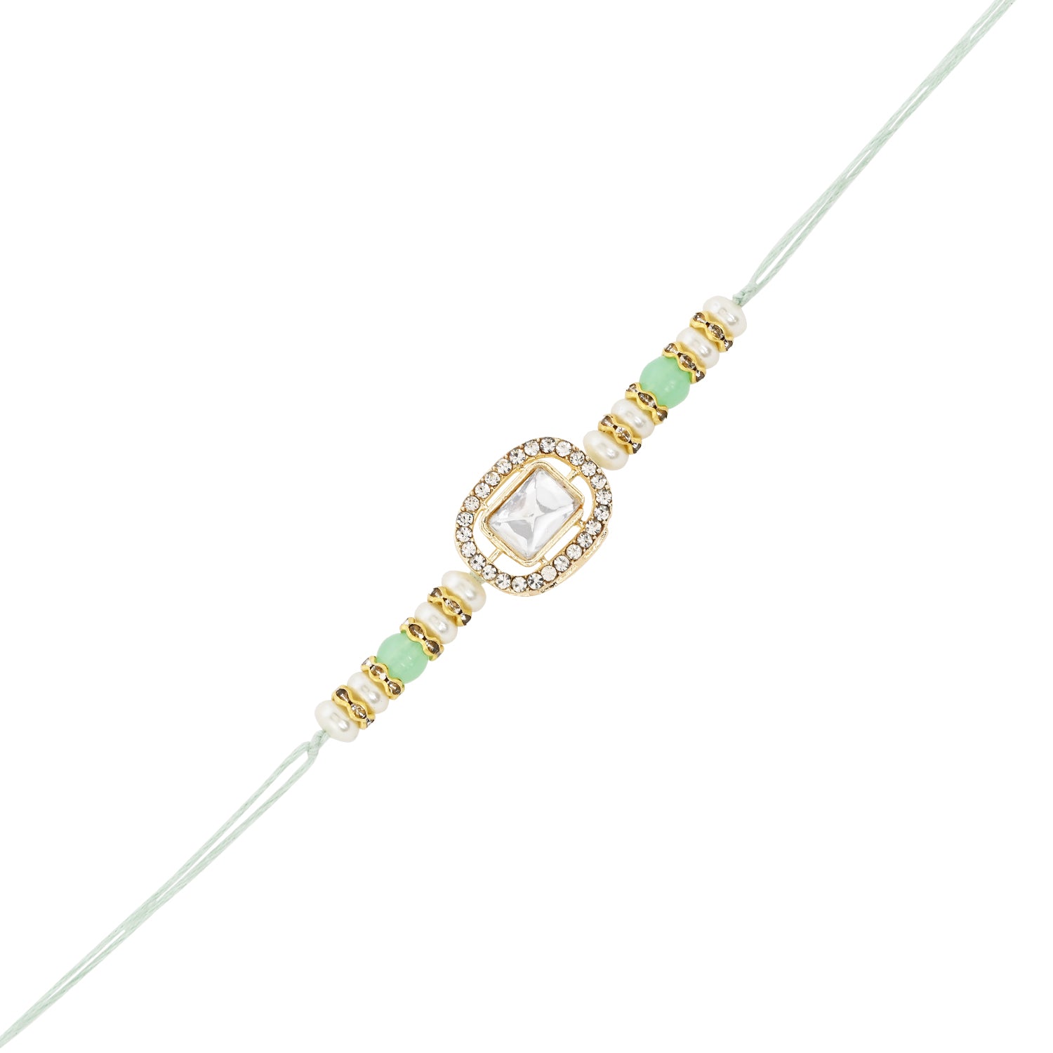 Elegant Bhaiya Bhabhi Pearl Lumba Mangalsutra Bracelet & Rakhi With Roli Chawal & Card