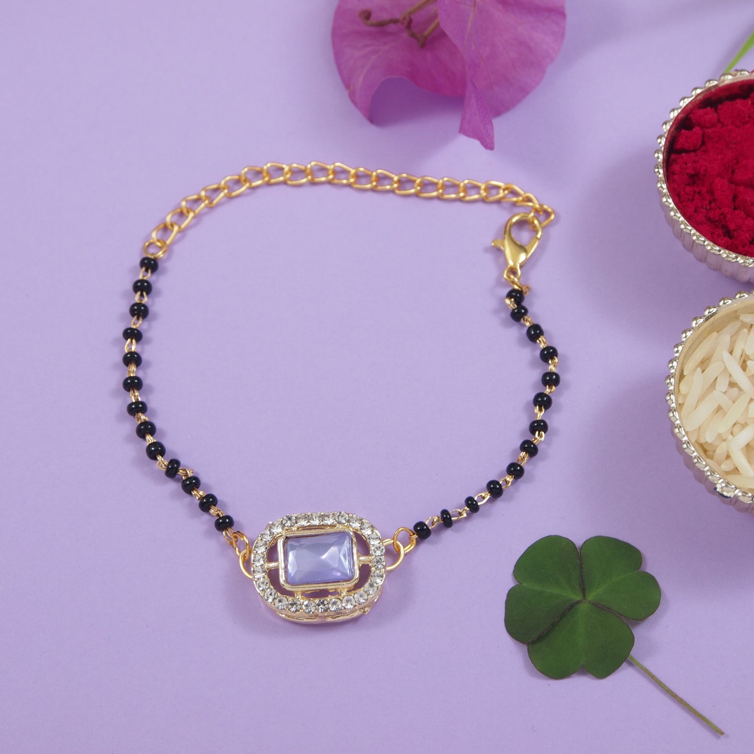 Purple Square-Shaped Mangalsutra Bracelet
