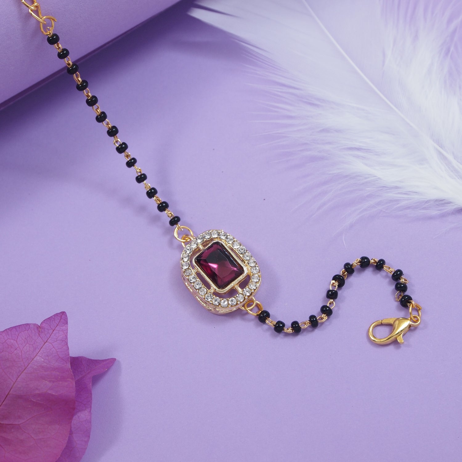 Wine Square-Shaped Mangalsutra Bracelet