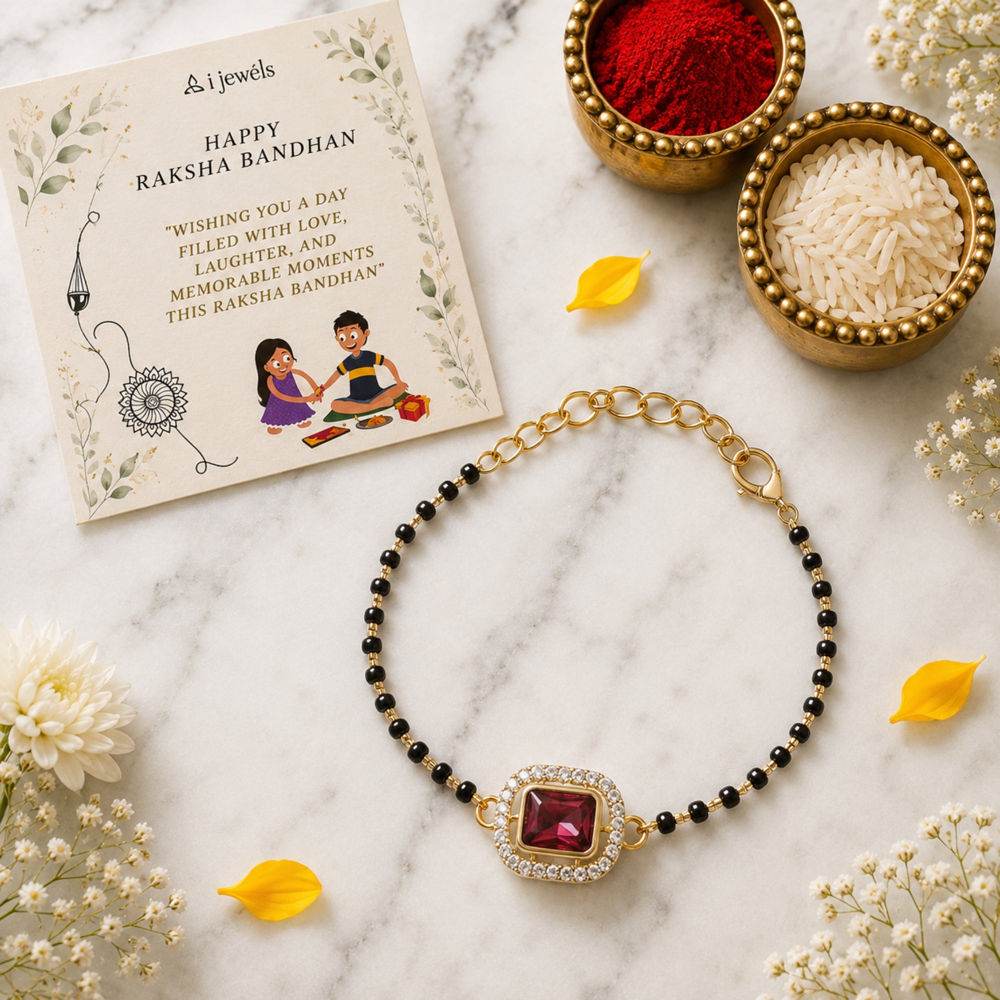 Wine Square-Shaped Mangalsutra Bracelet