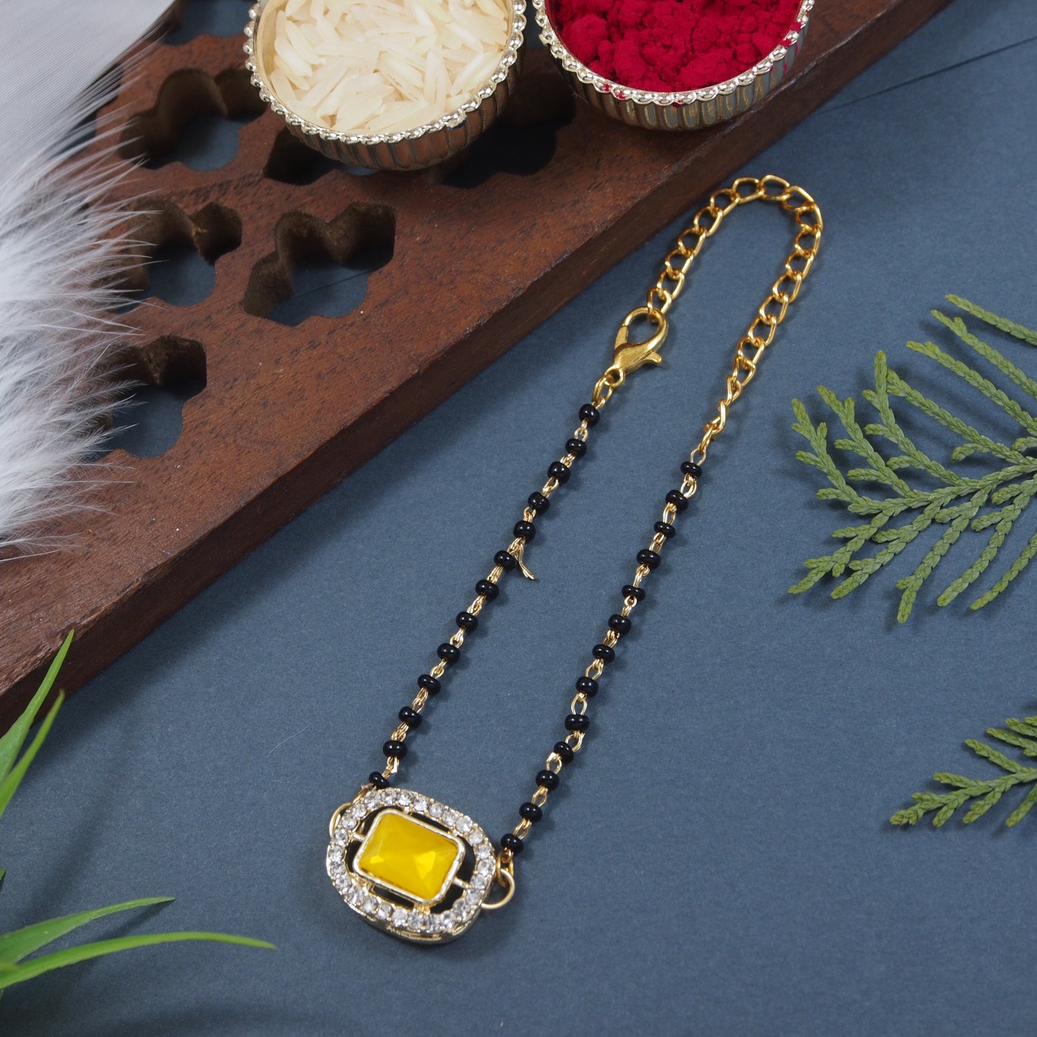 Yellow Square-Shaped Mangalsutra Bracelet