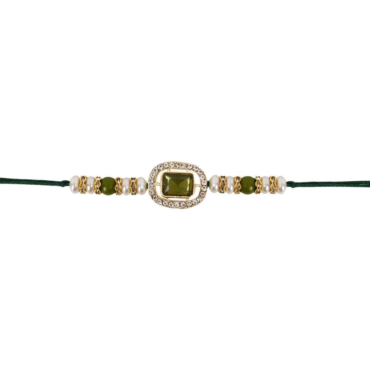 Delicate Pearl Beads Mehendi Rakhi with Roli Chawal & Rakshabandhan Card
