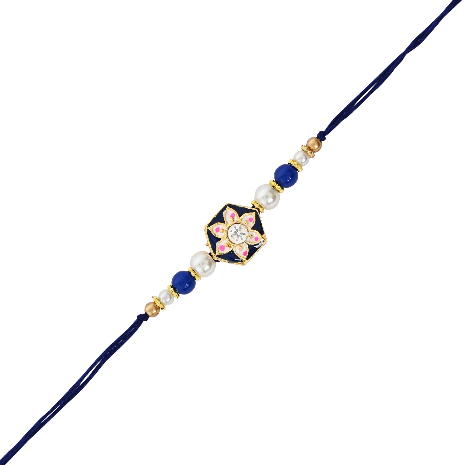 Designer Bhaiya Bhabhi Blue Lumba Bracelet & Rakhi With Roli Chawal & Card