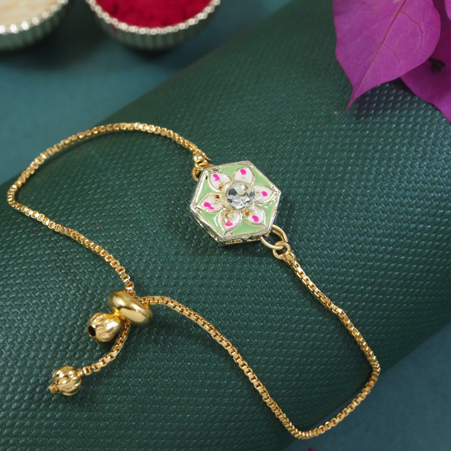 Mint Meenakari Floral-Shaped Bracelet