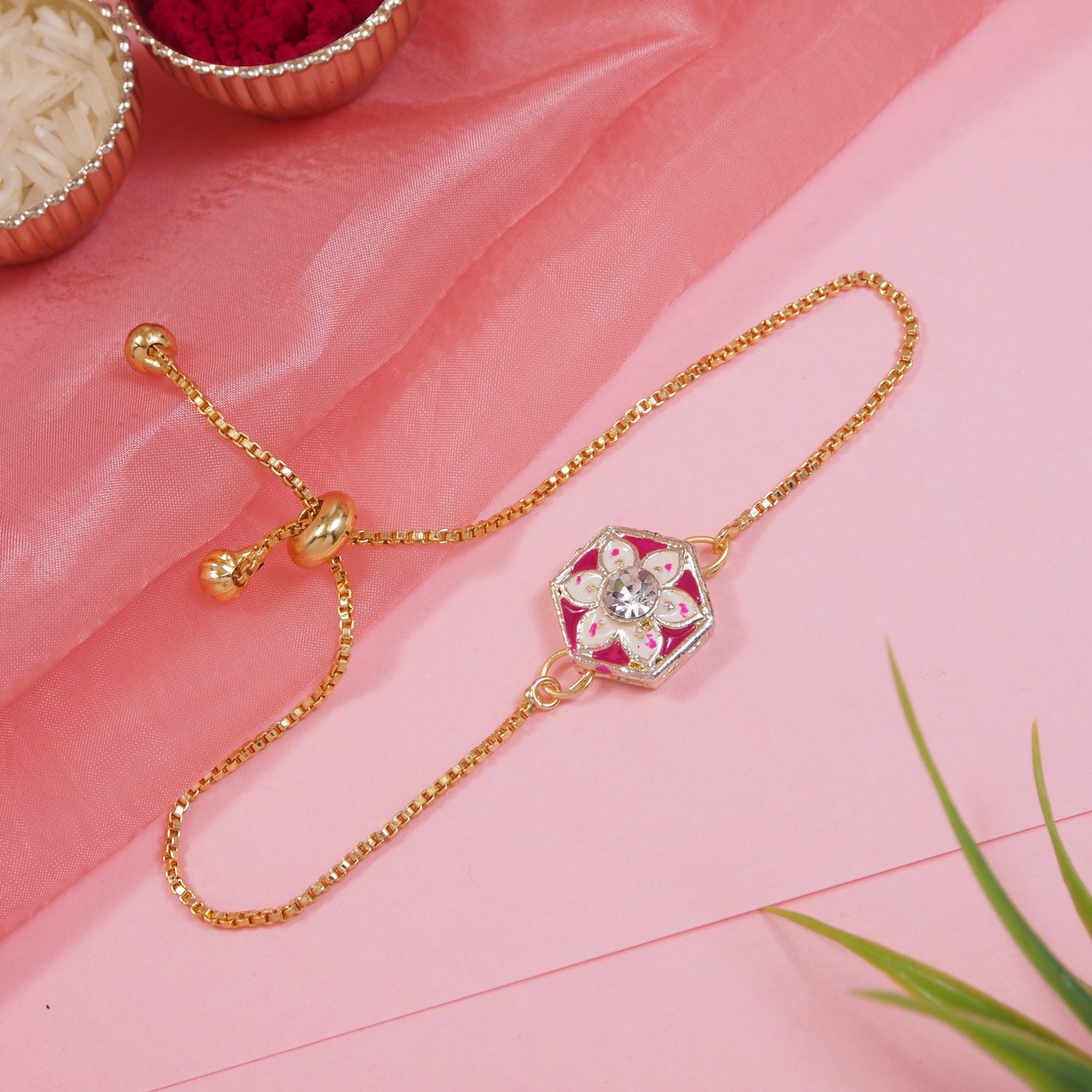 Pink Meenakari Floral-Shaped Bracelet