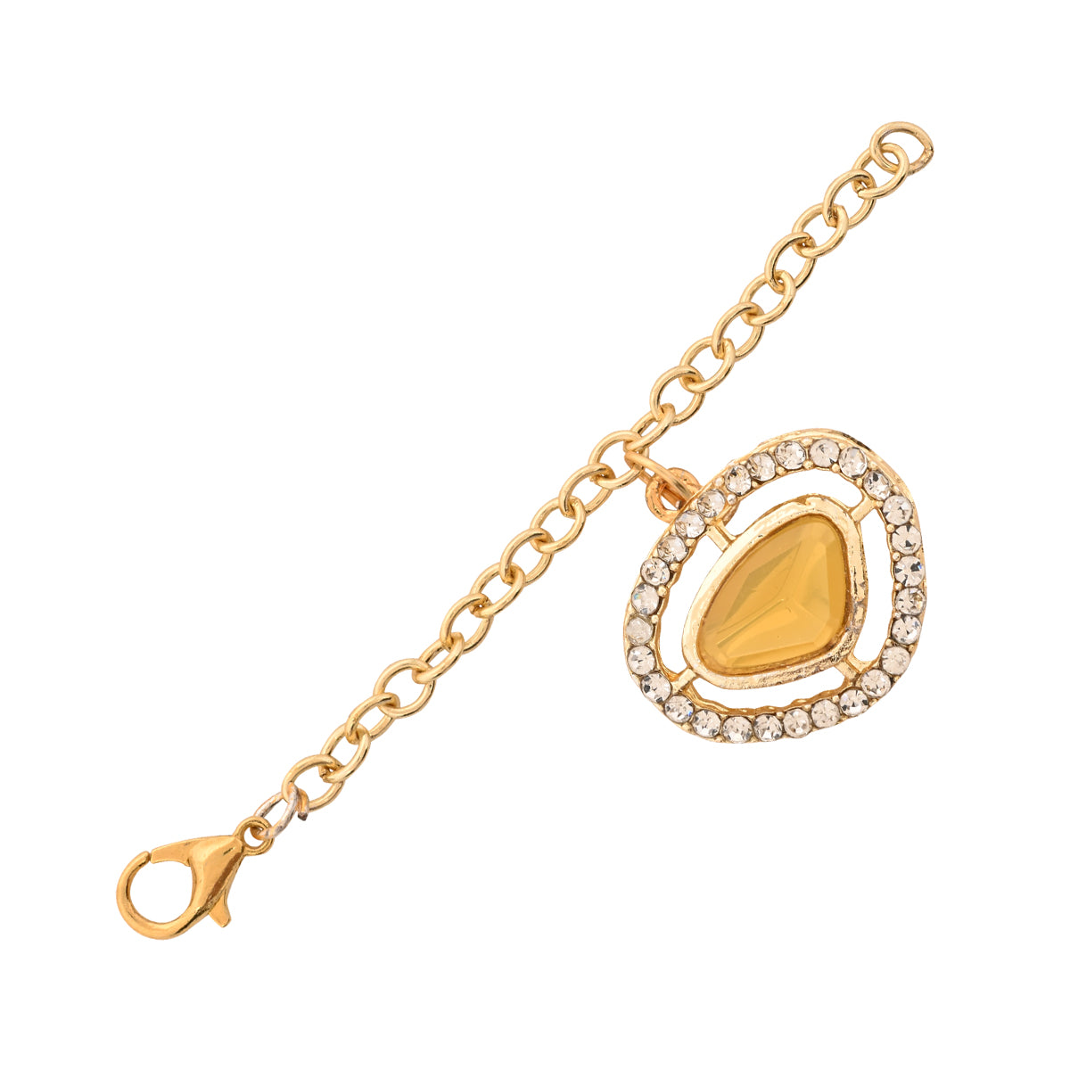Yellow Pearl & Kundan Rakhi & Watch Charm Lumba (Watch Accesories) Combo With Roli Chawal & Rakshabandhan Card