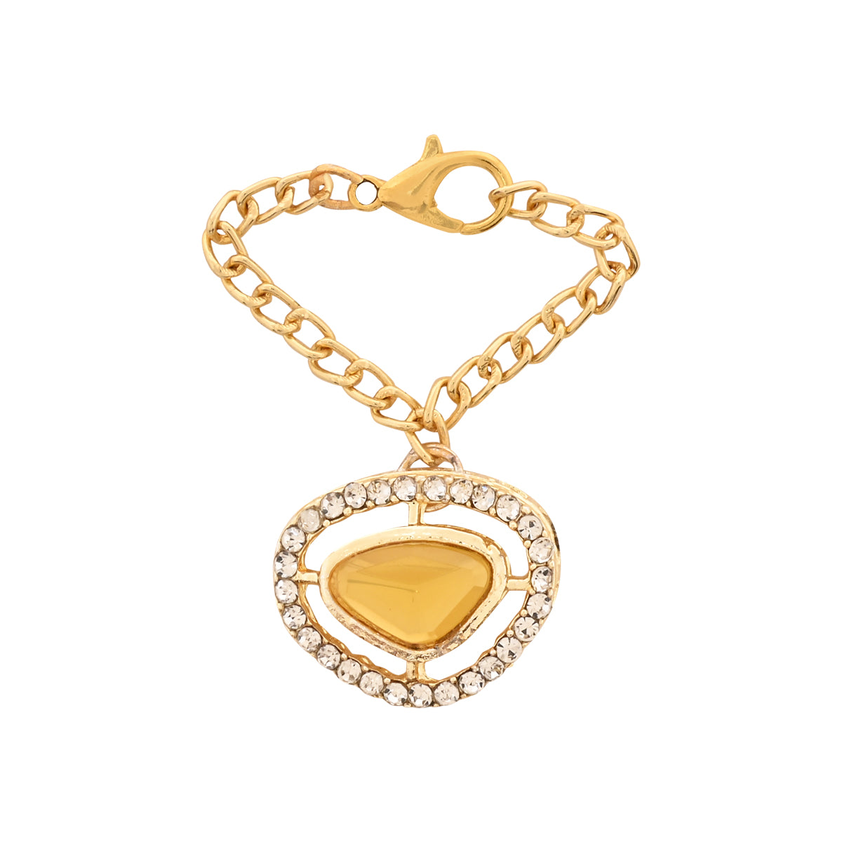 Yellow Pearl & Kundan Rakhi & Watch Charm Lumba (Watch Accesories) Combo With Roli Chawal & Rakshabandhan Card