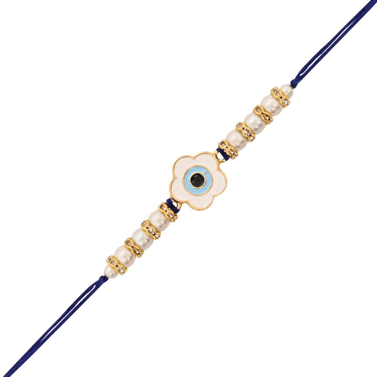Floral Shape Evil Eye Rakhi & Watch Charm Lumba (Watch Accesories) Combo With Roli Chawal & Rakshabandhan Card