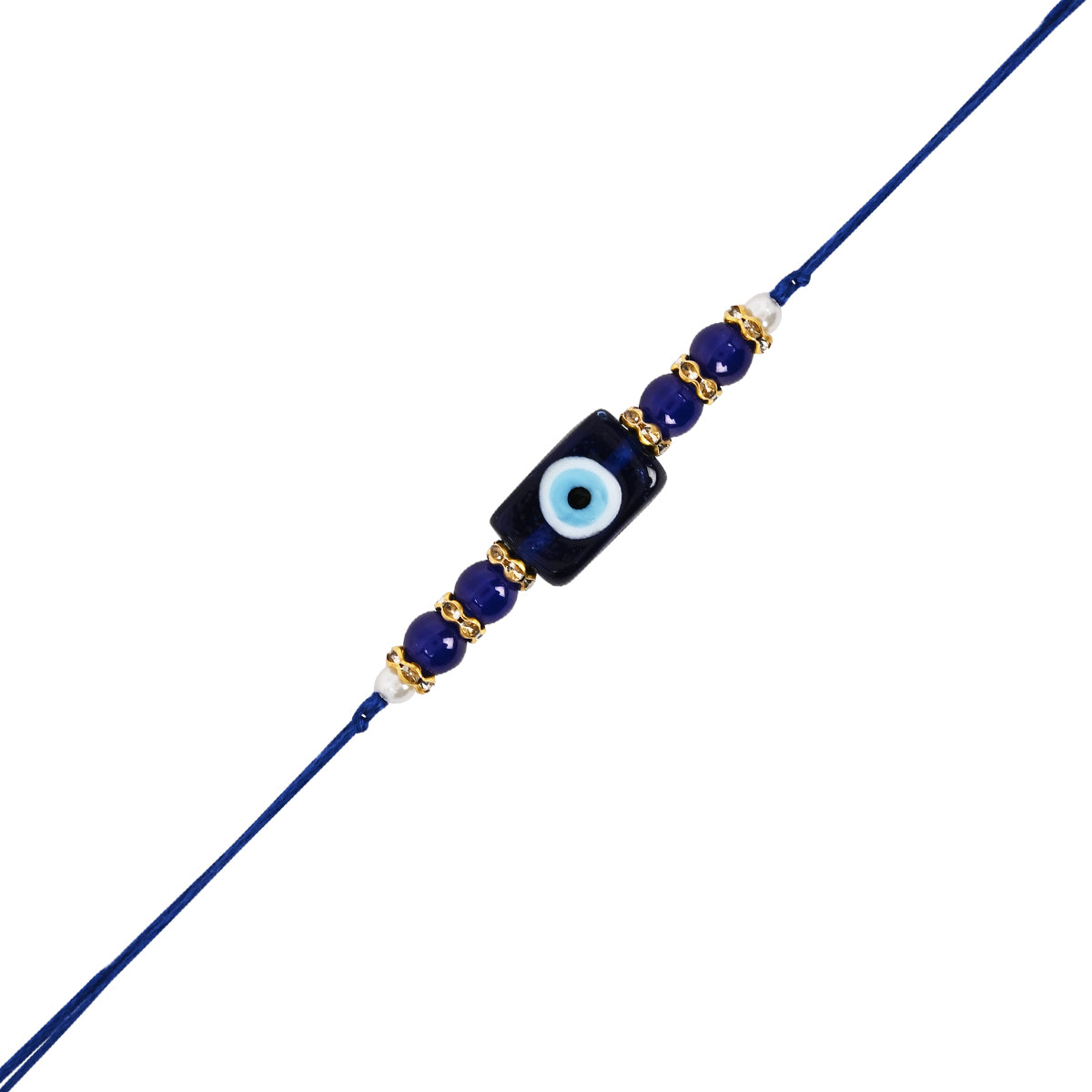 Square Shape Evil Eye Rakhi & Watch Charm Lumba (Watch Accesories) Combo With Roli Chawal & Rakshabandhan Card