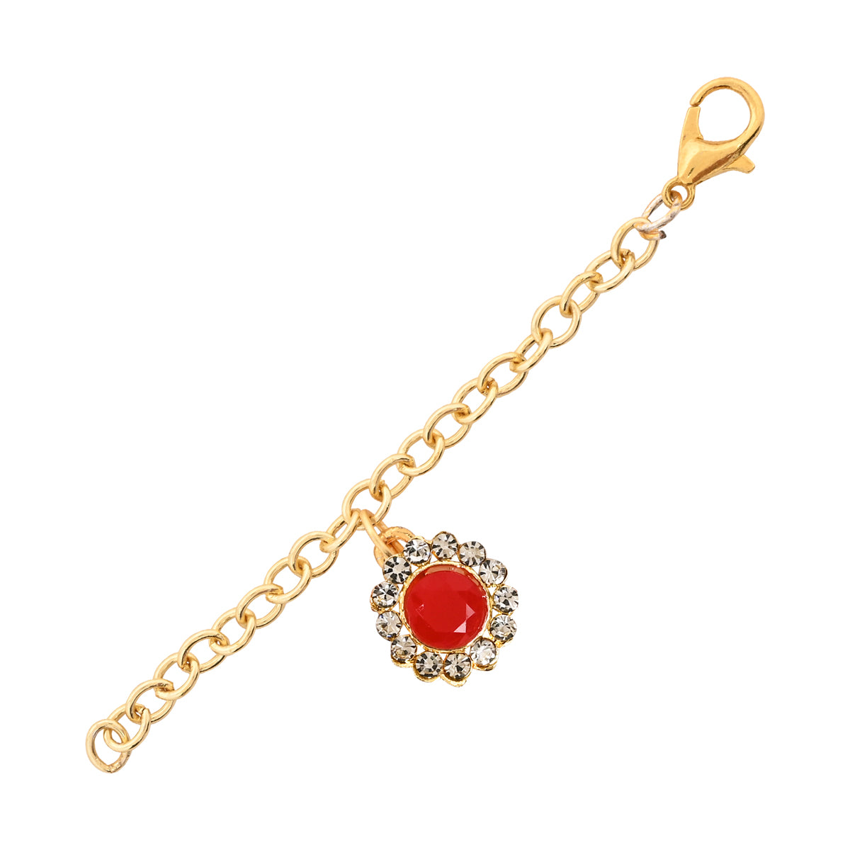 Red Pearl & Kundan Rakhi & Watch Charm Lumba (Watch Accesories) Combo With Roli Chawal & Rakshabandhan Card