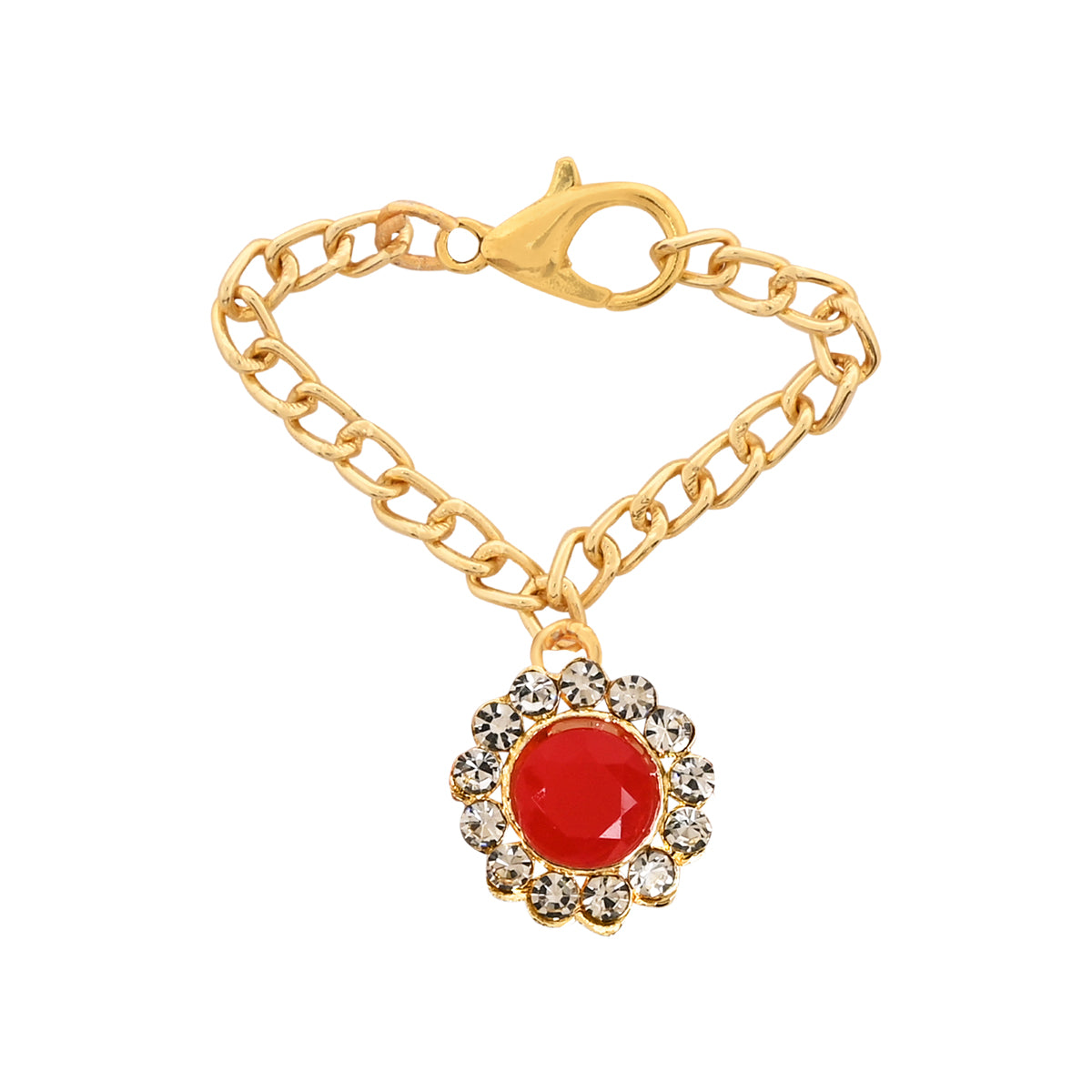 Red Pearl & Kundan Rakhi & Watch Charm Lumba (Watch Accesories) Combo With Roli Chawal & Rakshabandhan Card