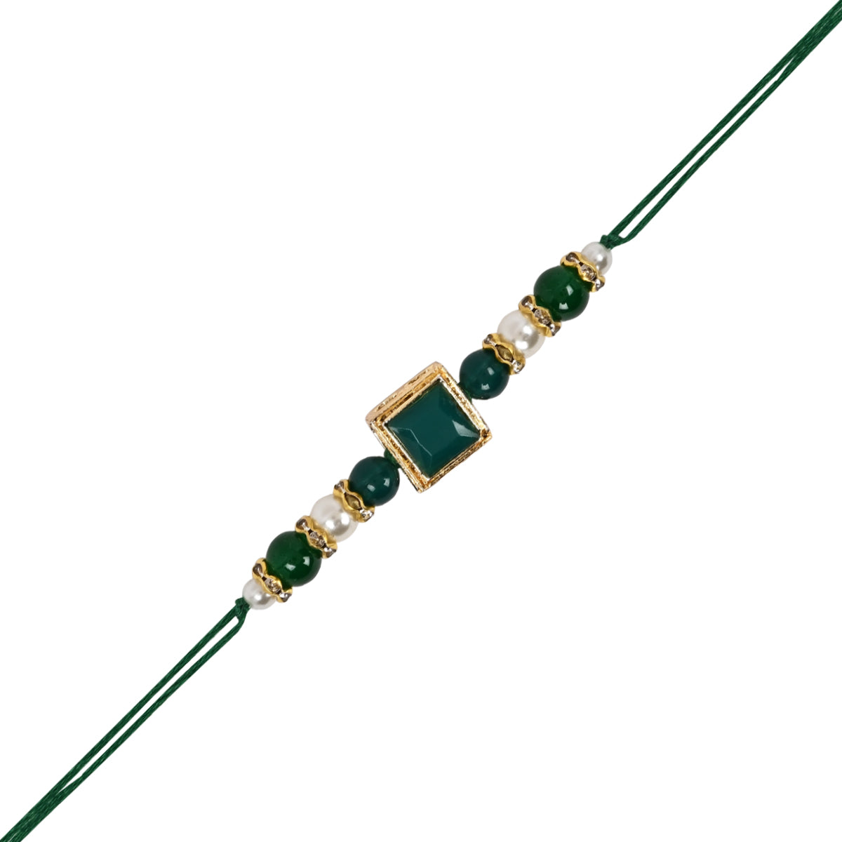Delicate Pearl Beads Green Rakhi with Roli Chawal & Rakshabandhan Card