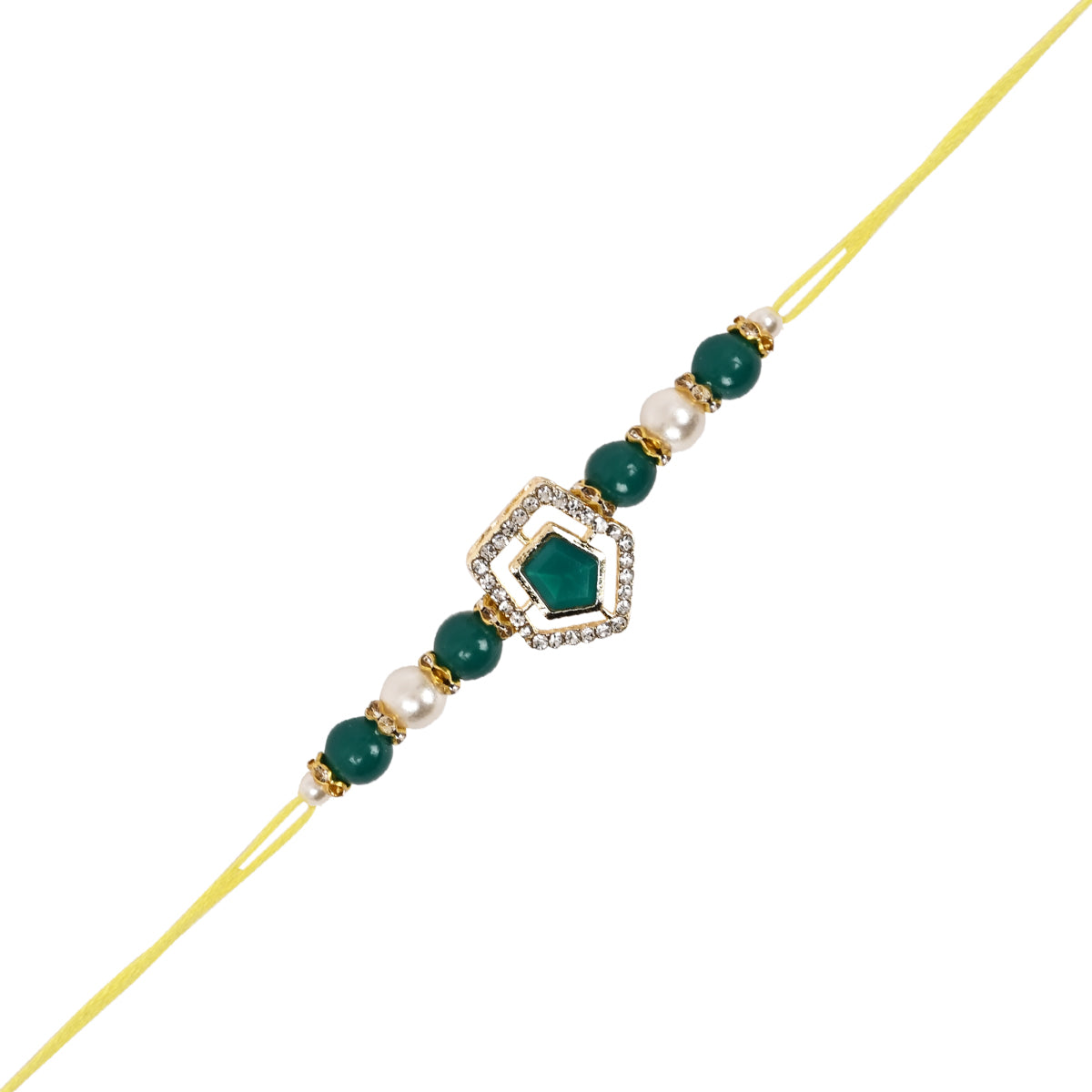 Green Pearl & Kundan Rakhi & Watch Charm Lumba (Watch Accesories) Combo With Roli Chawal & Rakshabandhan Card