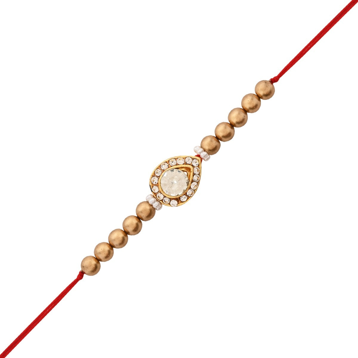 White Pearl & Kundan Rakhi & Watch Charm Lumba (Watch Accesories) Combo With Roli Chawal & Rakshabandhan Card
