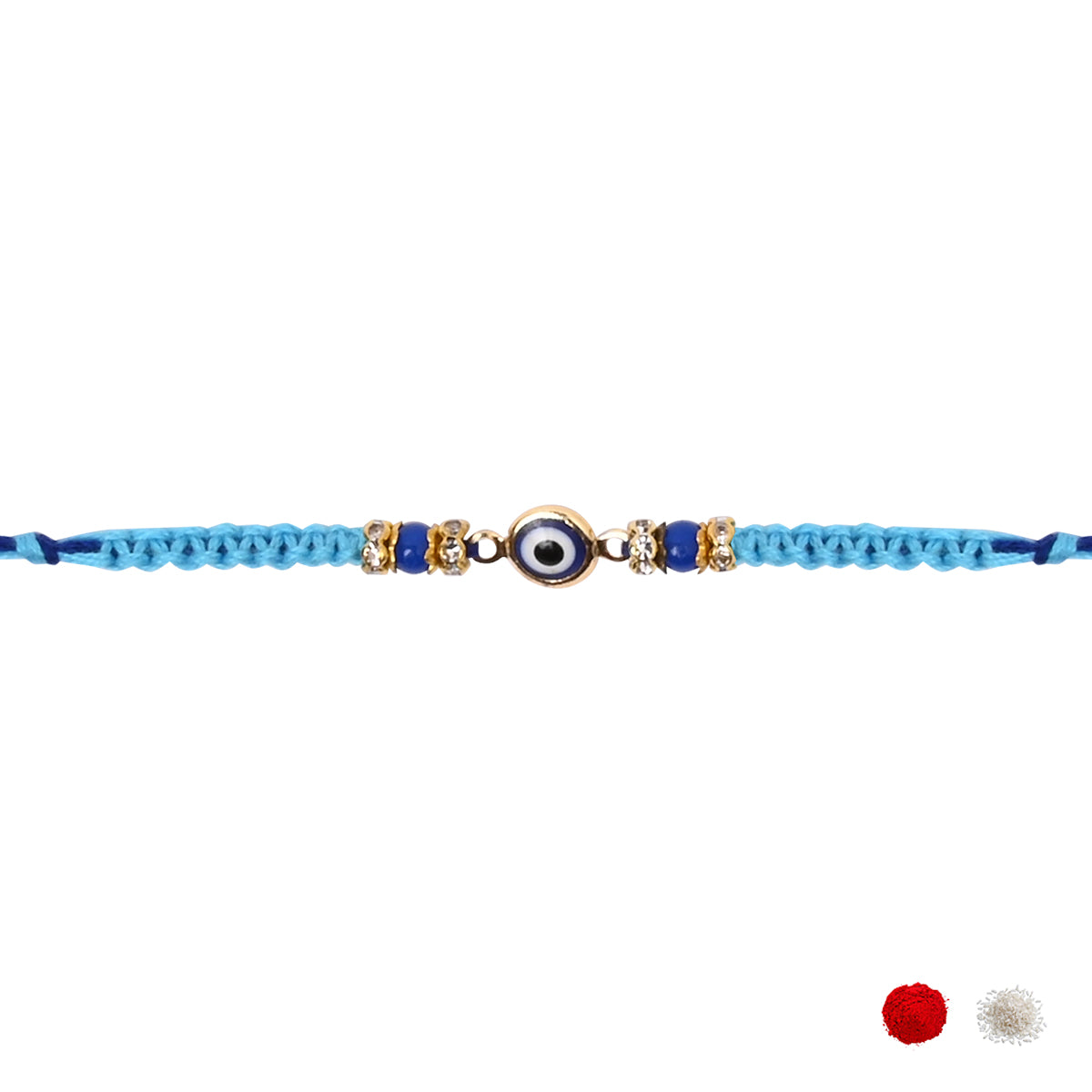 Minimalist Evil Eye Rakhis With Roli Chawal & Rakshabandhan Card (Pack of 2)
