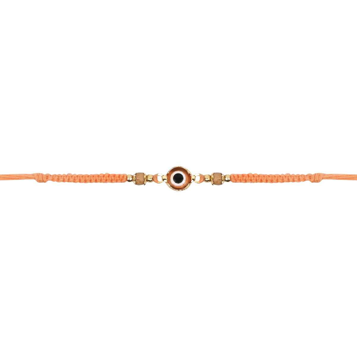 Delicate Peach Enamel Evil Eye Rakhi with Roli Chawal & Rakshabandhan Card