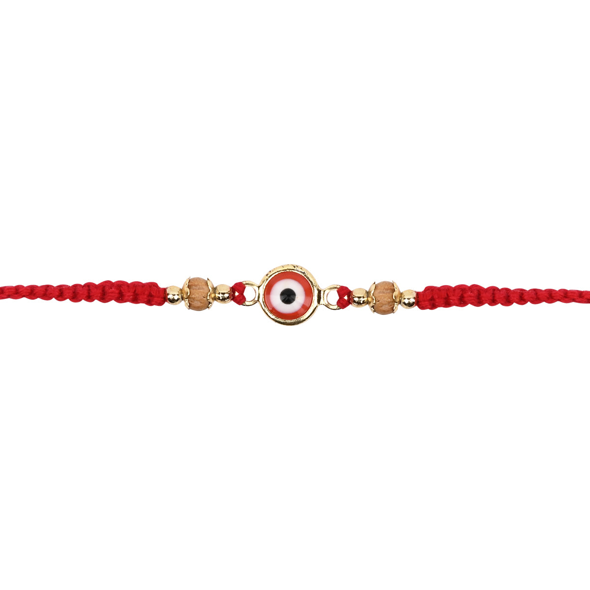 Delicate Red Enamel Evil Eye Rakhi with Roli Chawal & Rakshabandhan Card