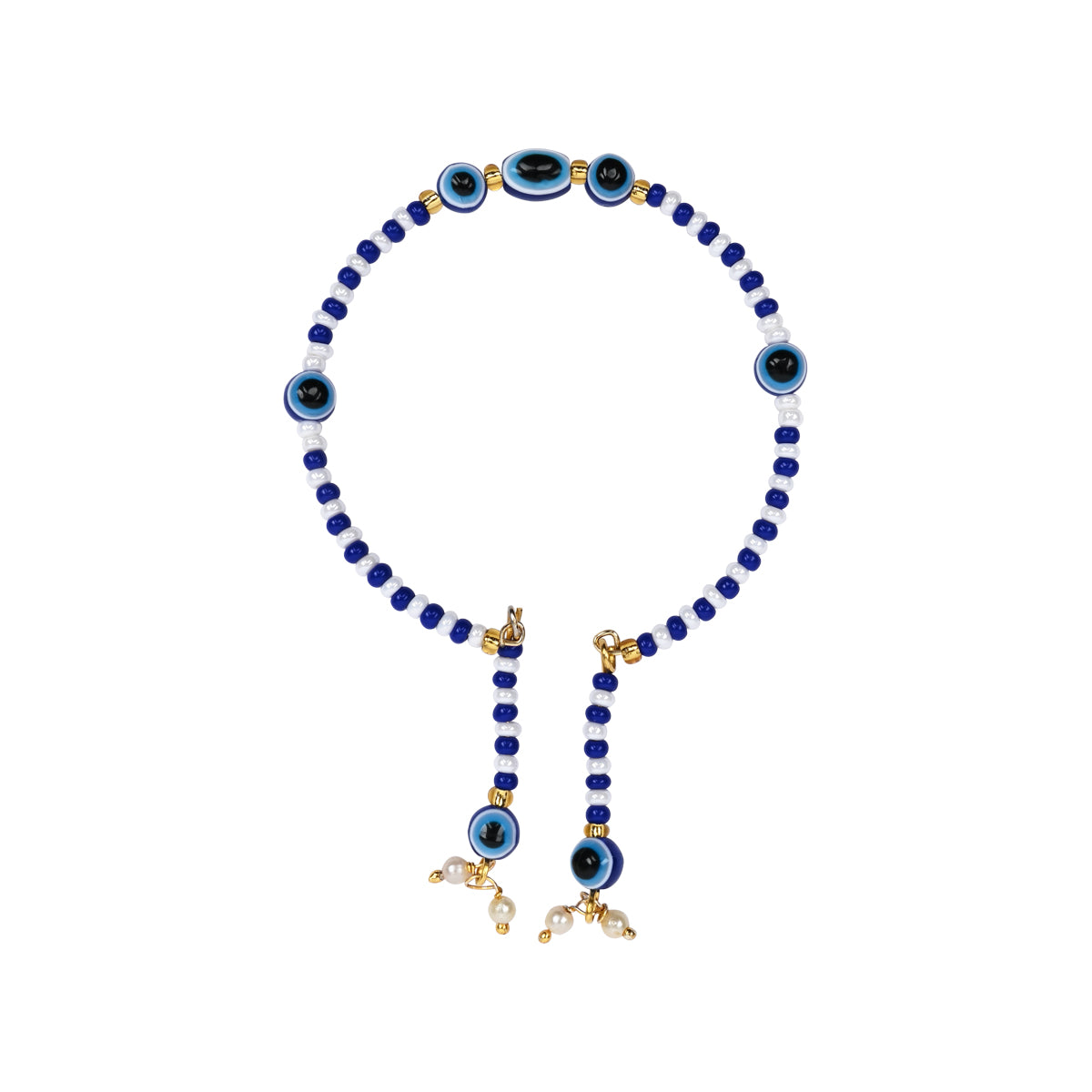 Elegantly Crafted Blue Evil Eye Pearl Adjustable Lumba Bracelet