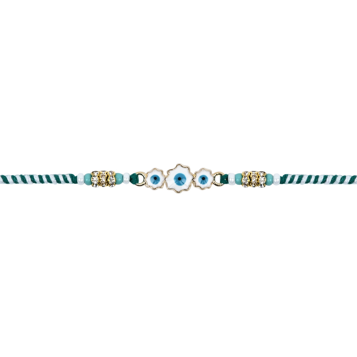 Delicate Turquoise Enamel Evil Eye Rakhi with Roli Chawal & Rakshabandhan Card