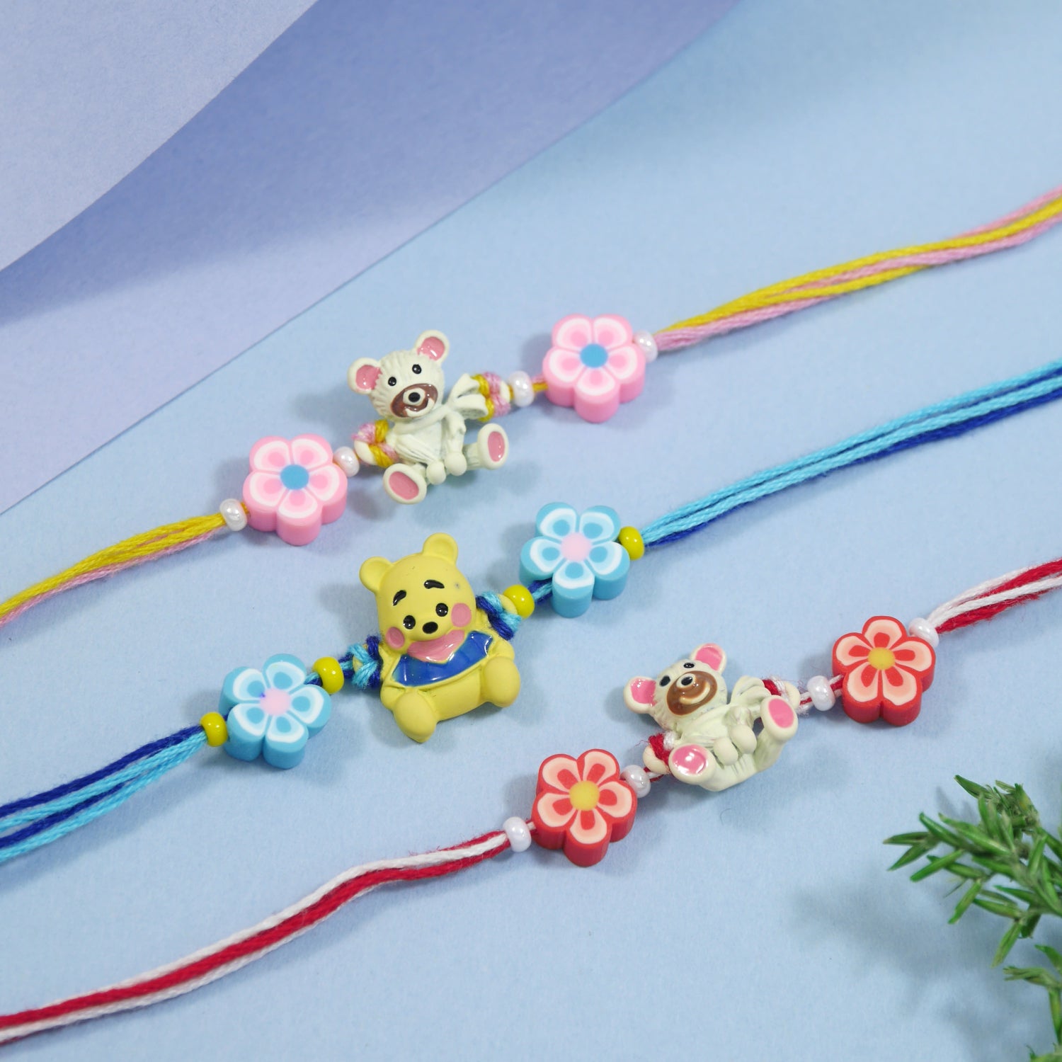 Cute Teddy Bear Rakhis for Kids with Roli Chawal & Rakshabhandan Card (Pack of 3)