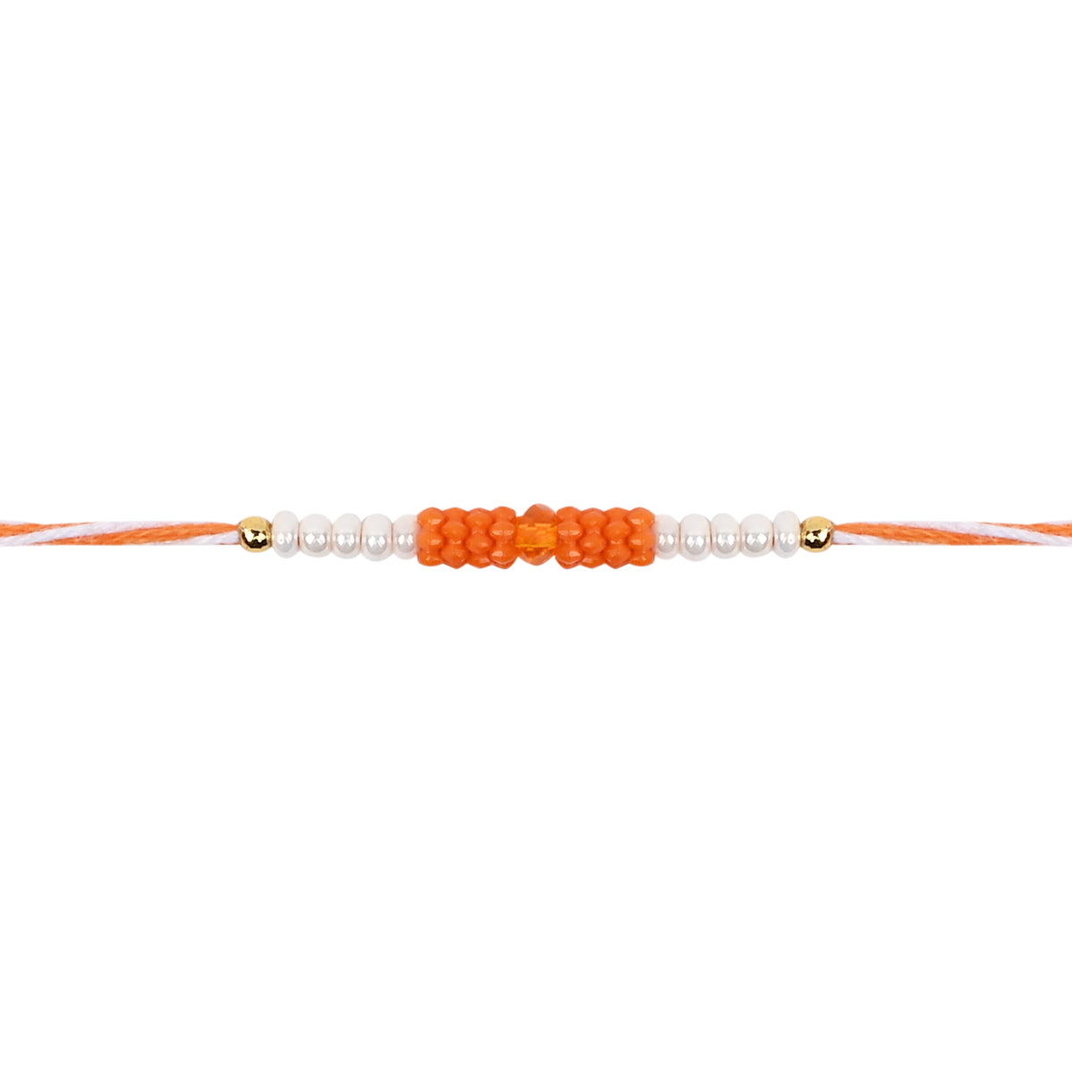 DELICATE PEARL BEADS Orange RAKHI WITH ROLI CHAWAL & RAKSHABANDHAN CARD
