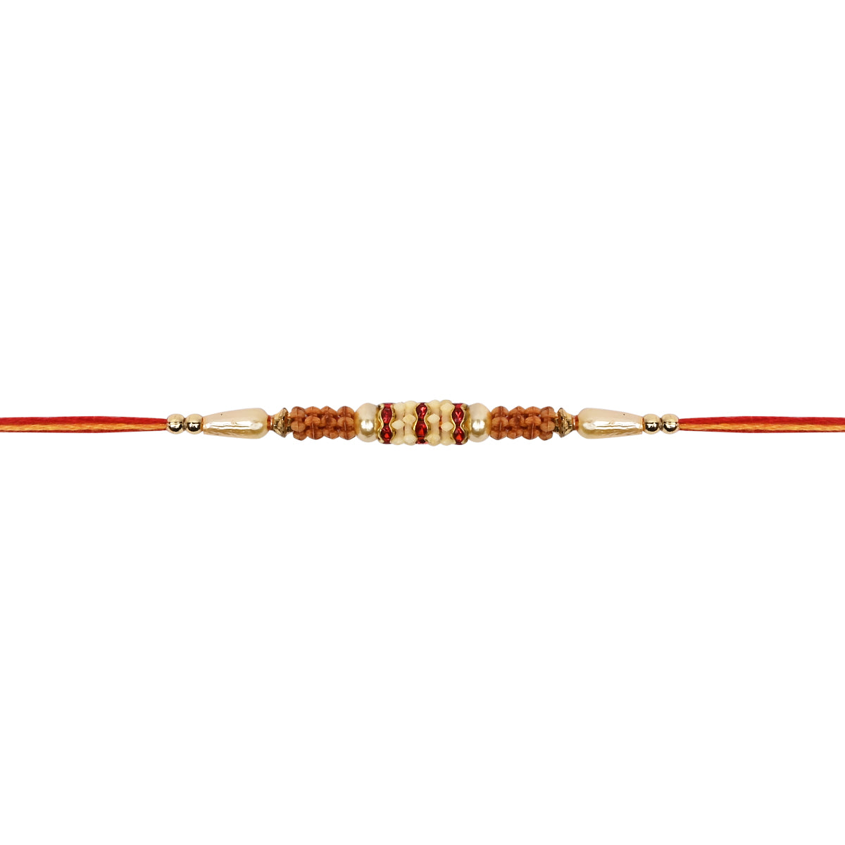 DELICATE PEARL BEADED CREAM RAKHI WITH ROLI CHAWAL & RAKSHABANDHAN CARD