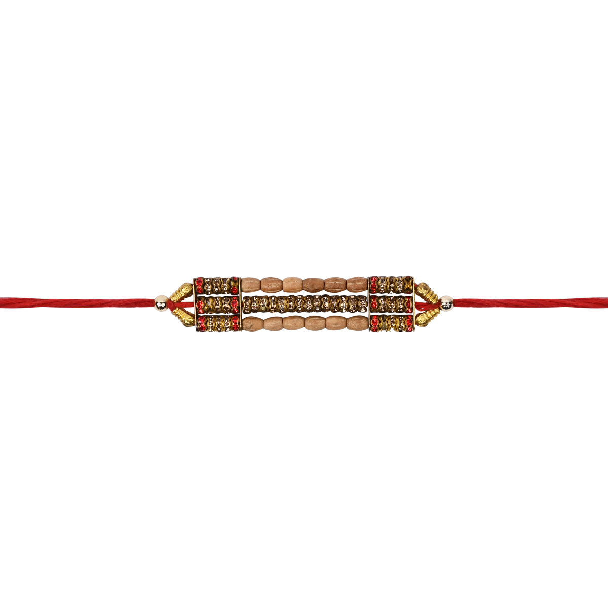 DELICATE PEARL BEADED MAROON RAKHI WITH ROLI CHAWAL & RAKSHABANDHAN CARD