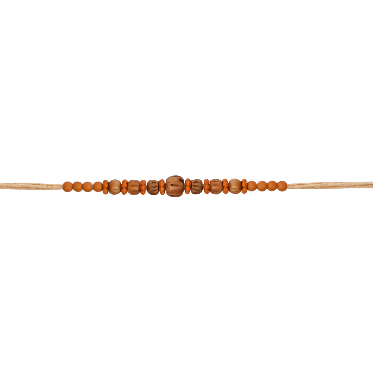 DELICATE PEARL WOOD RAKHI WITH ROLI CHAWAL & RAKSHABANDHAN CARD