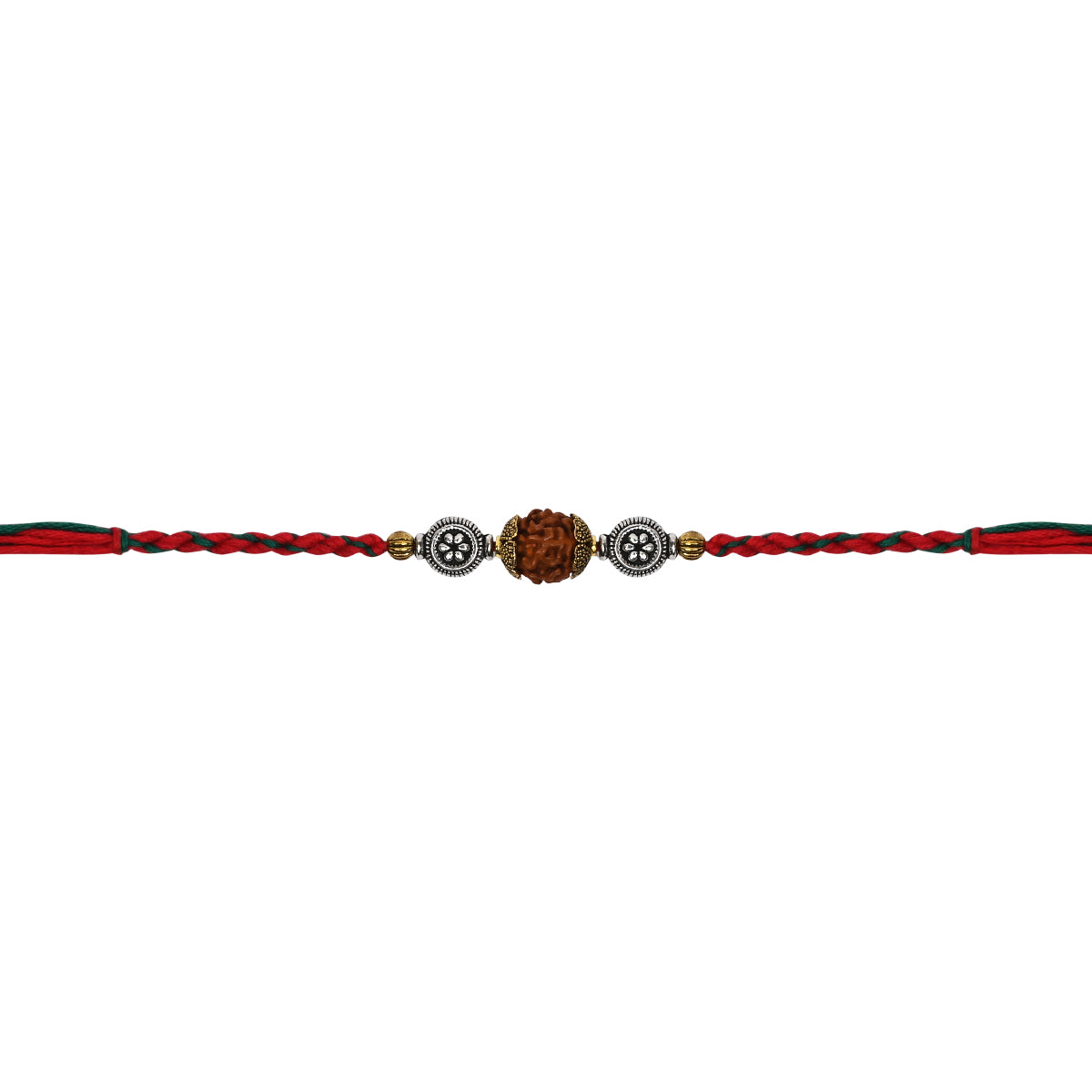 DELICATE RUDRAKSH RAKHI WITH ROLI CHAWAL & RAKSHABANDHAN CARD