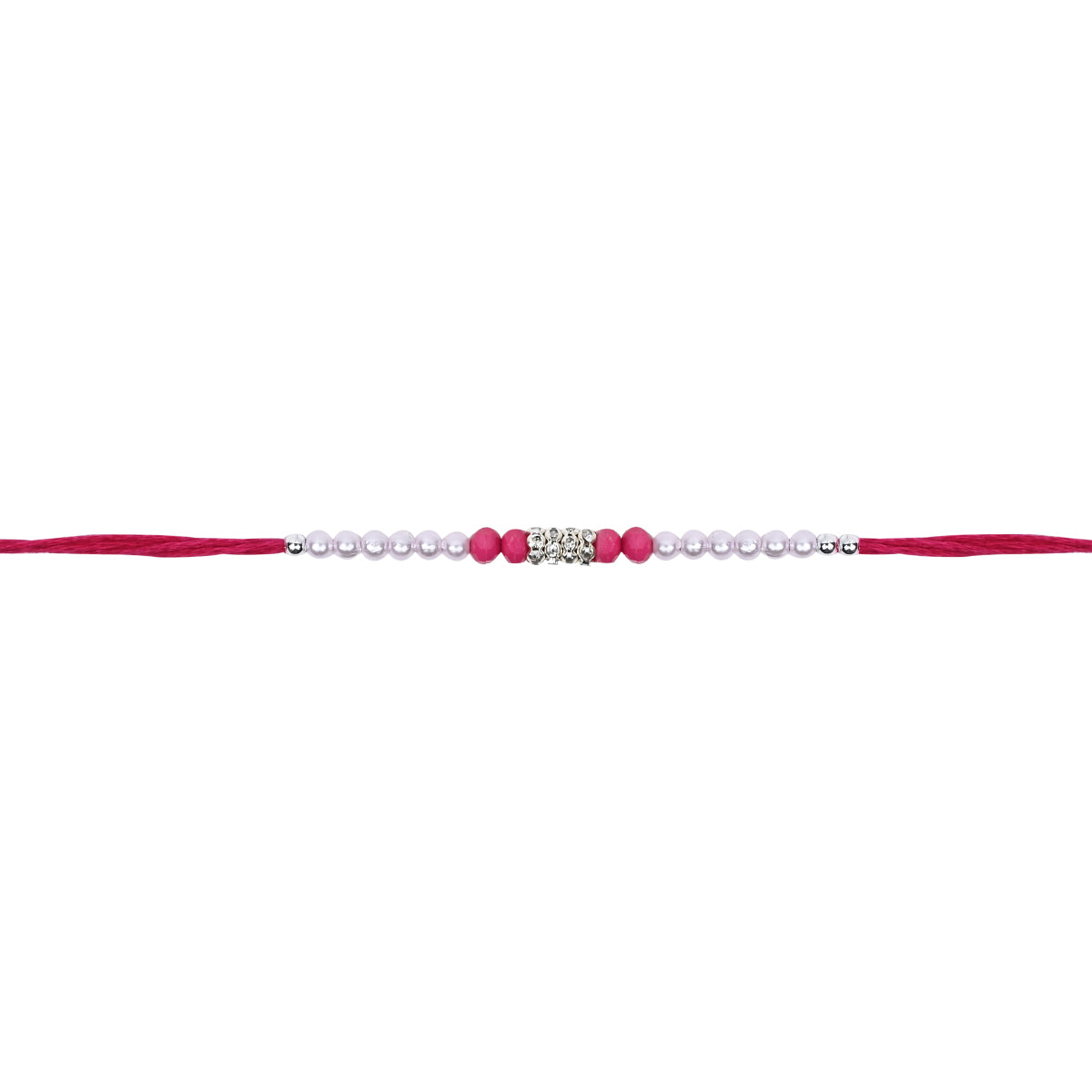 DELICATE Pink PEARL BEADED RAKHI WITH ROLI CHAWAL & RAKSHABANDHAN CARD