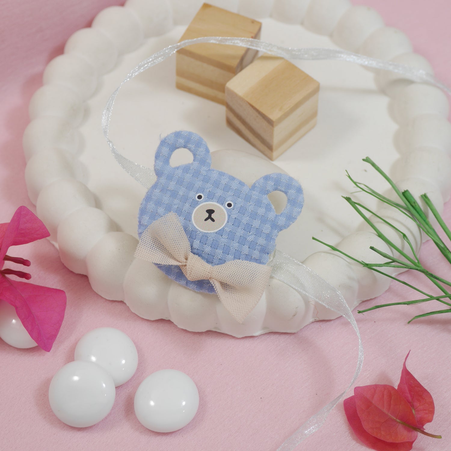 Adorable Blue Teddy Bear Kid LED Light Rakhi with Roli Chawal & Rakshabandhan Card