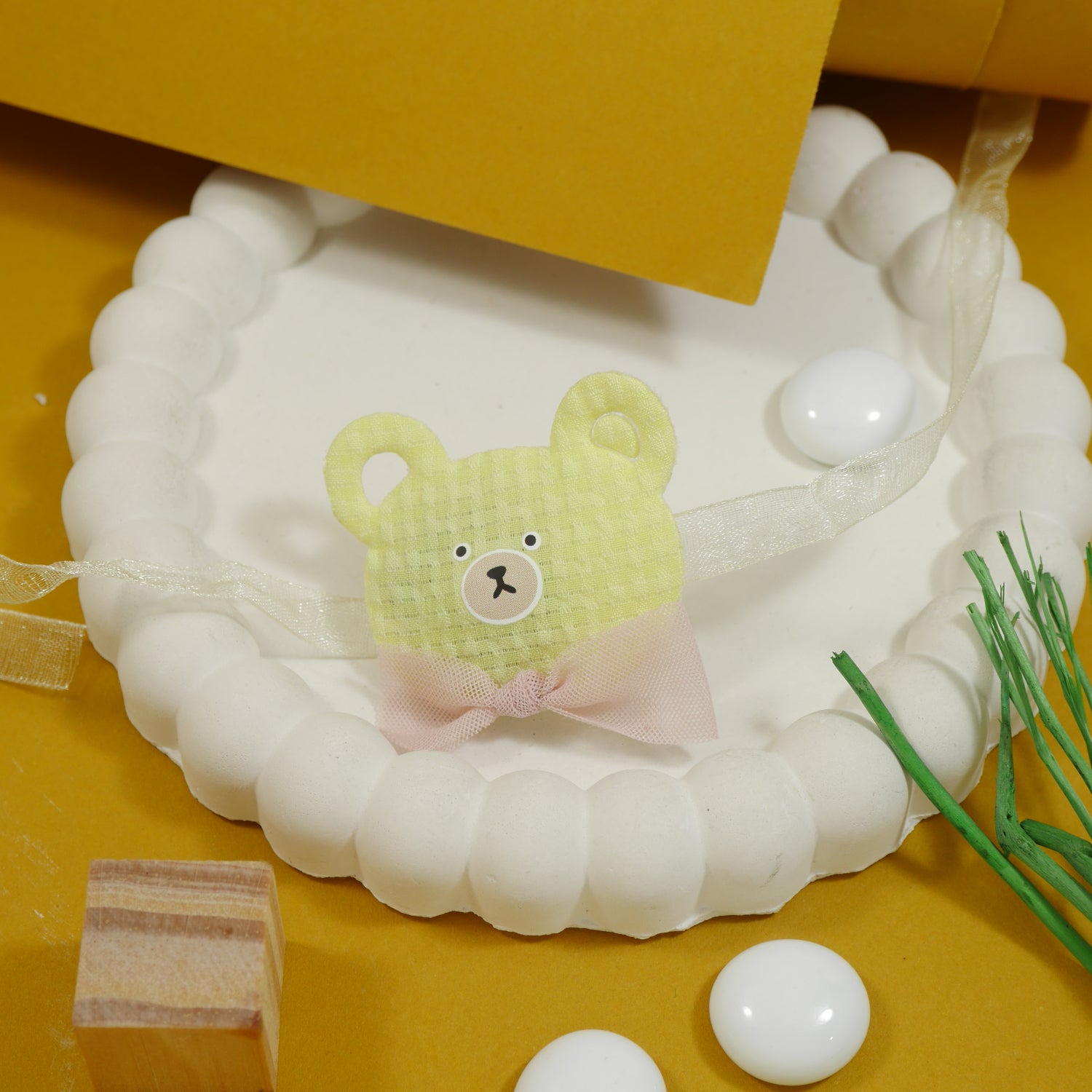 Adorable Yellow Teddy Bear Kid LED Light Rakhi with Roli Chawal & Rakshabandhan Card