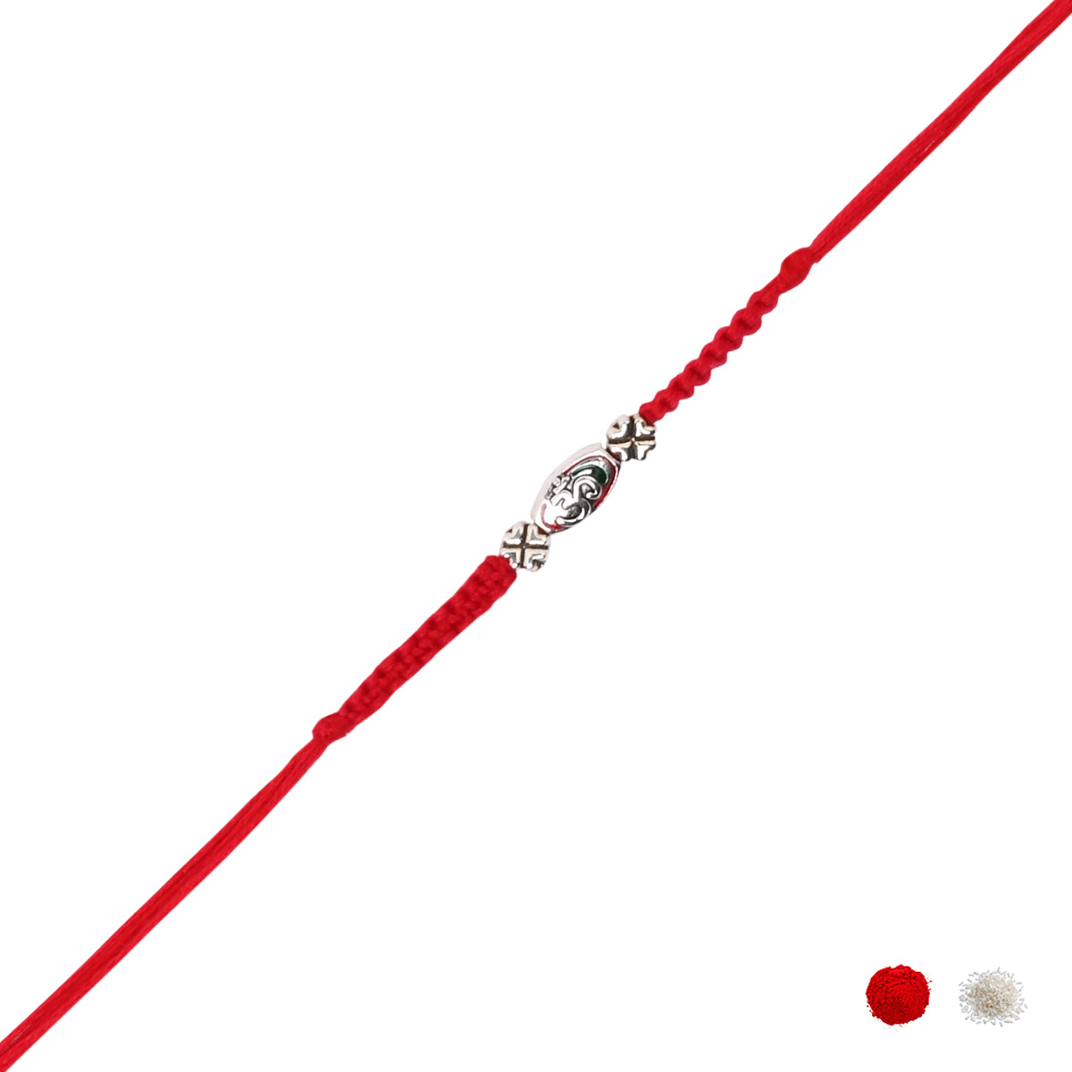 Om Blue Enamel Rakhi With Roli Chawal & Rakshabandhan Card