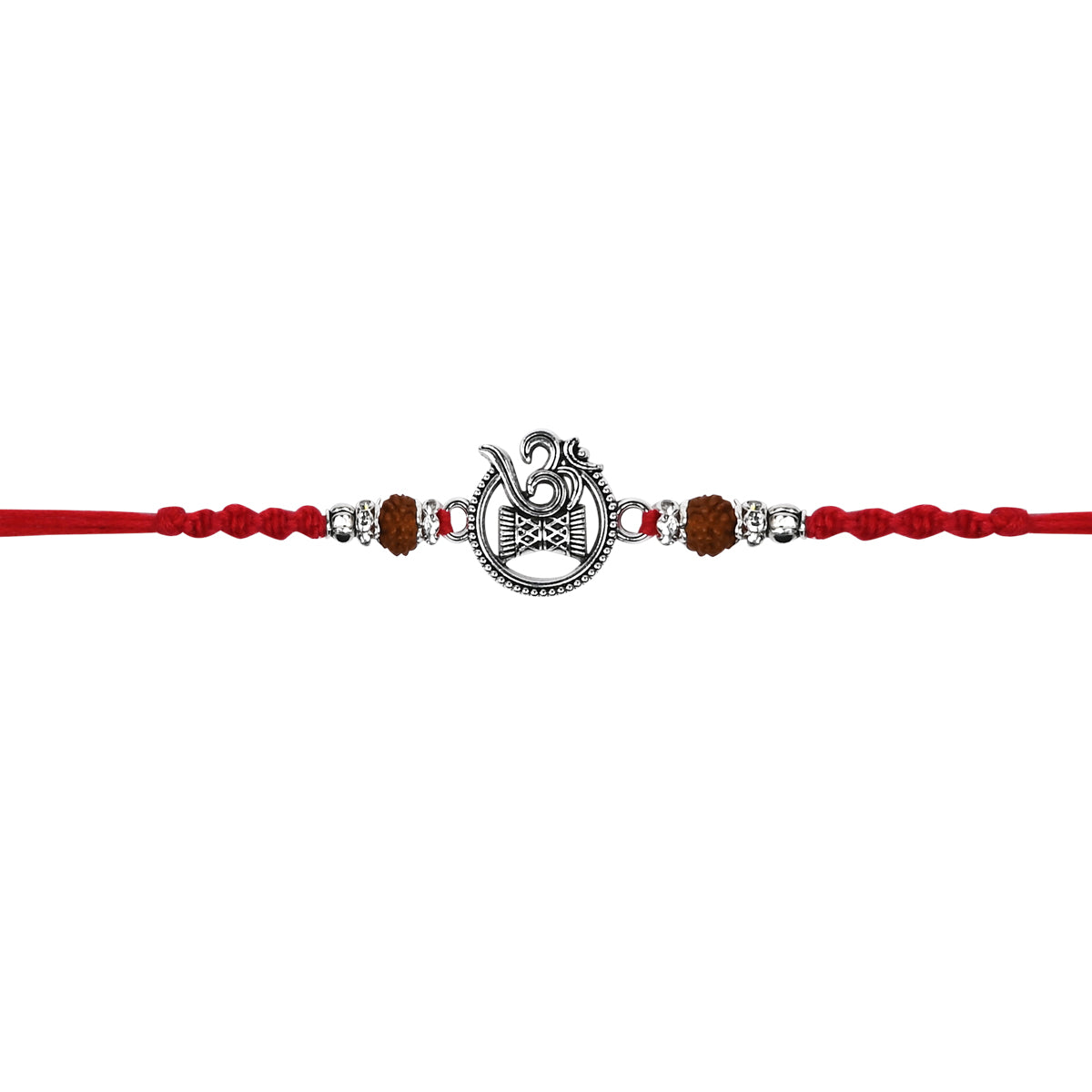 Om Damru Red Pearl Beaded Rakhi