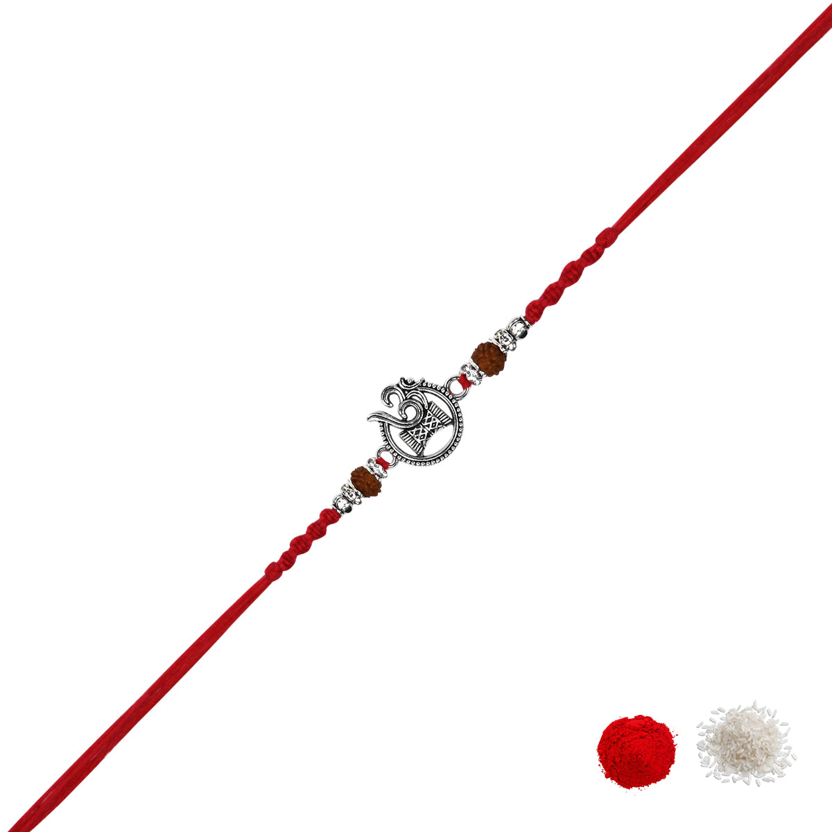 Om Damru Red Pearl Beaded Rakhi
