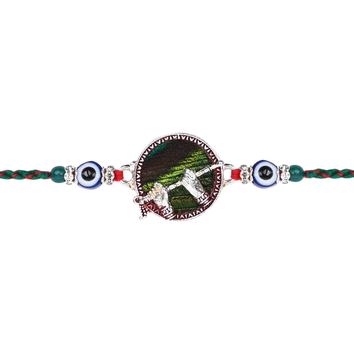 Elegant Bhaiya Bhabhi Peacock Feather Lumba Bracelet & Rakhi With Roli Chawal & Card