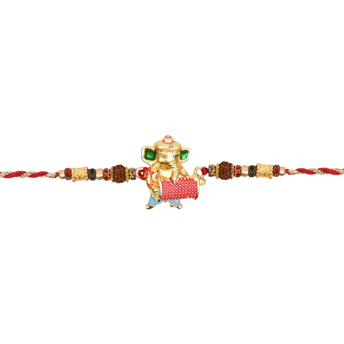 Delicate Pearl Beads Ganesha Rakhi with Roli Chawal & Rakshabandhan Card