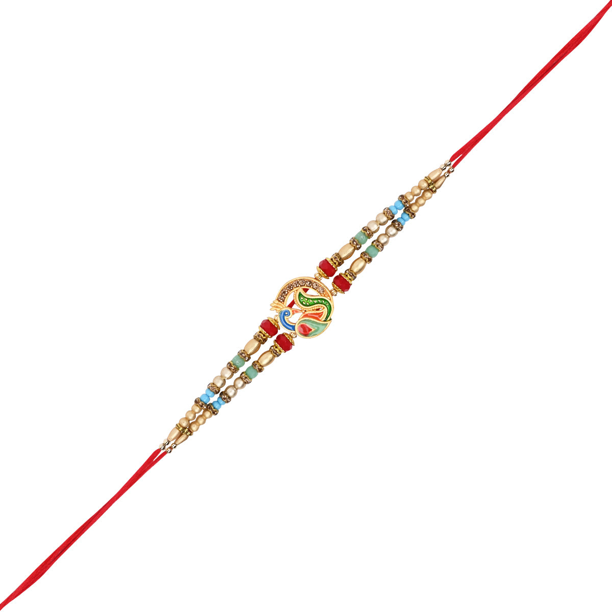 Elegant Bhaiya Bhabhi Peacock Feather Lumba Bracelet & Rakhi With Roli Chawal & Card