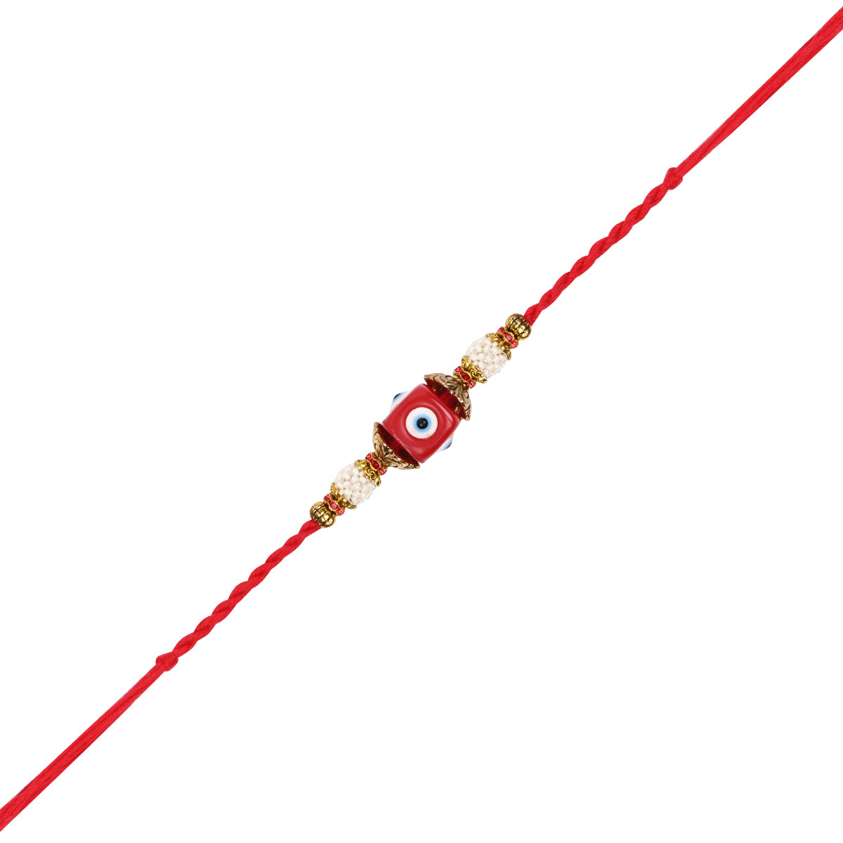 Elegant Bhaiya Bhabhi Red Pearl Lumba Bracelet & Rakhi With Roli Chawal & Card