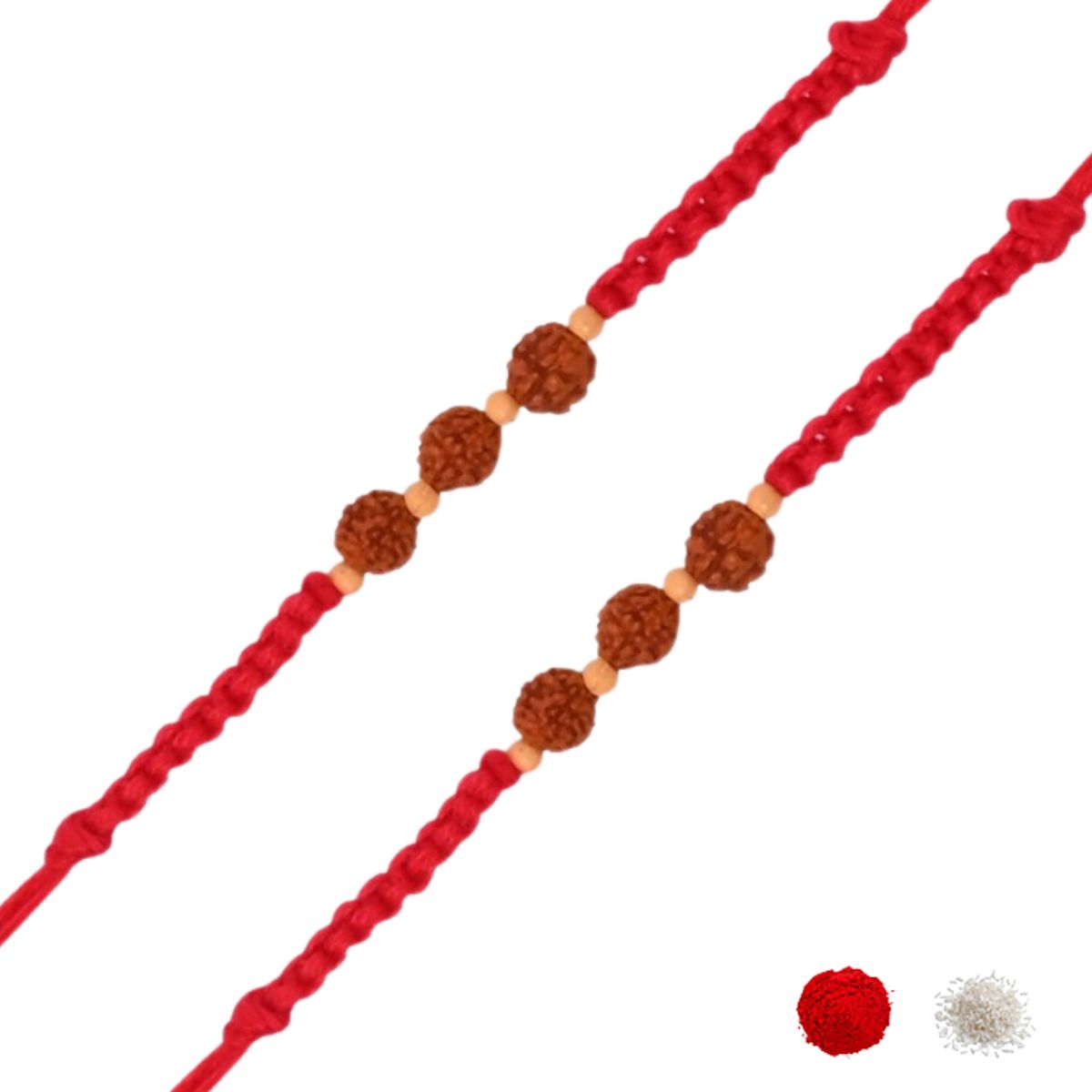 Rudraksh Beaded Rakhi Combo For Bhai - Pack of 2 with Roli Chawal and Card