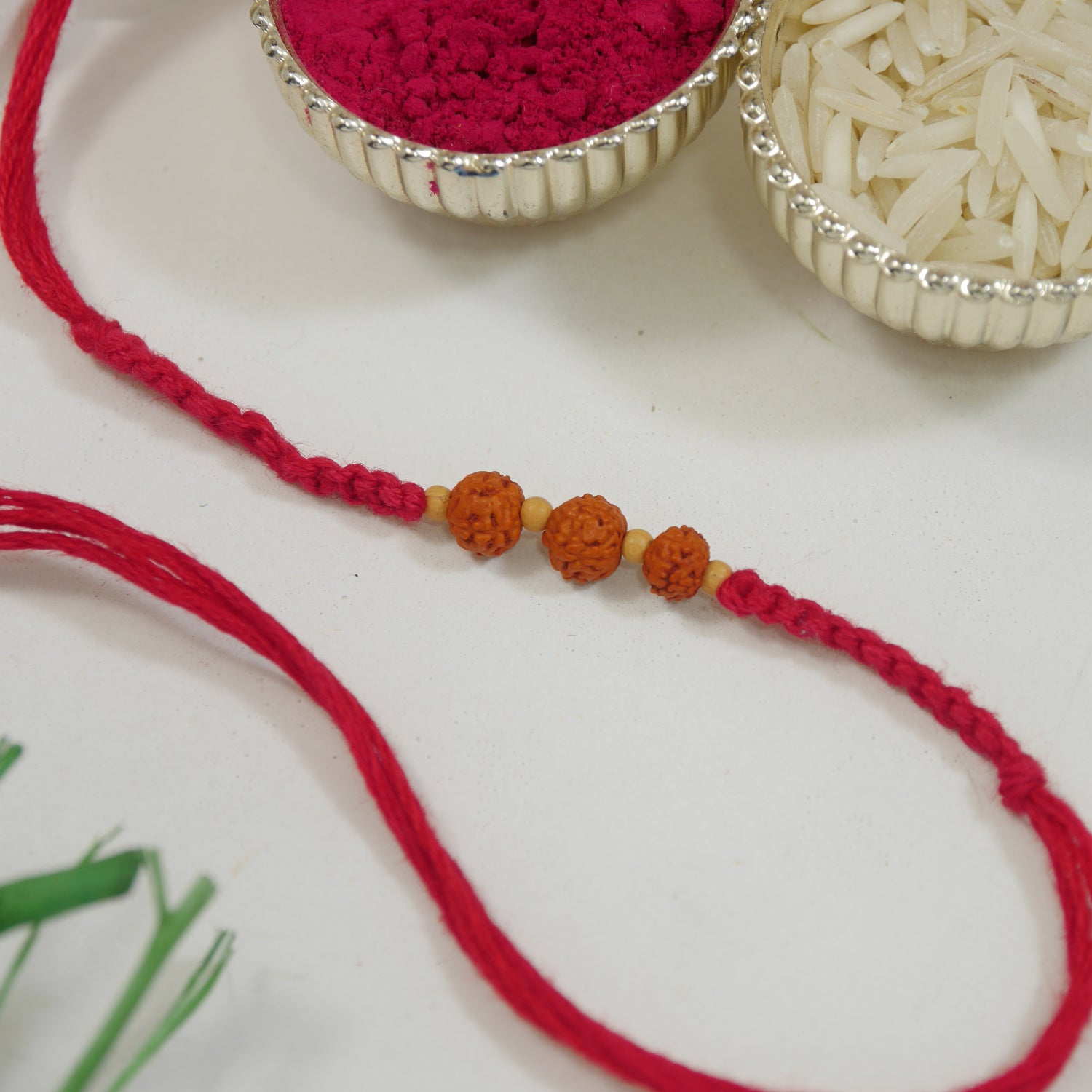 Rudraksh Beaded Rakhi Combo For Bhai - Pack of 2 with Roli Chawal and Card