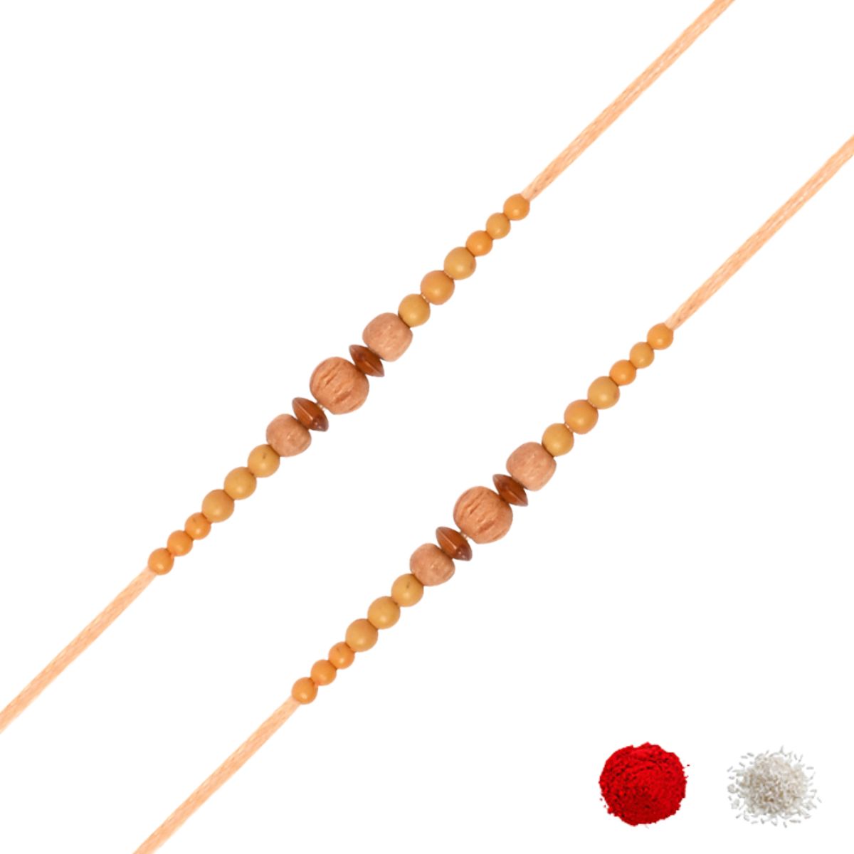 Simple Beaded Rakhi Combo for Bhai - Pack of 2 with Roli chawal and Card