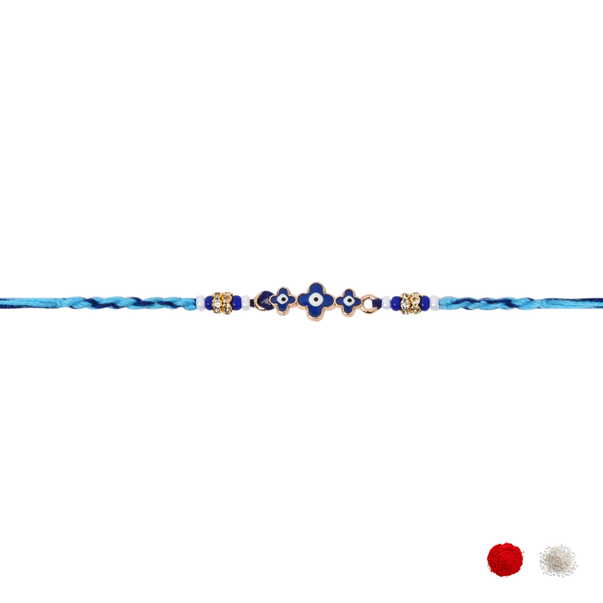 Chic Blue Enamel Evil Eye Rakhi with Roli Chawal & Rakshabandhan Card