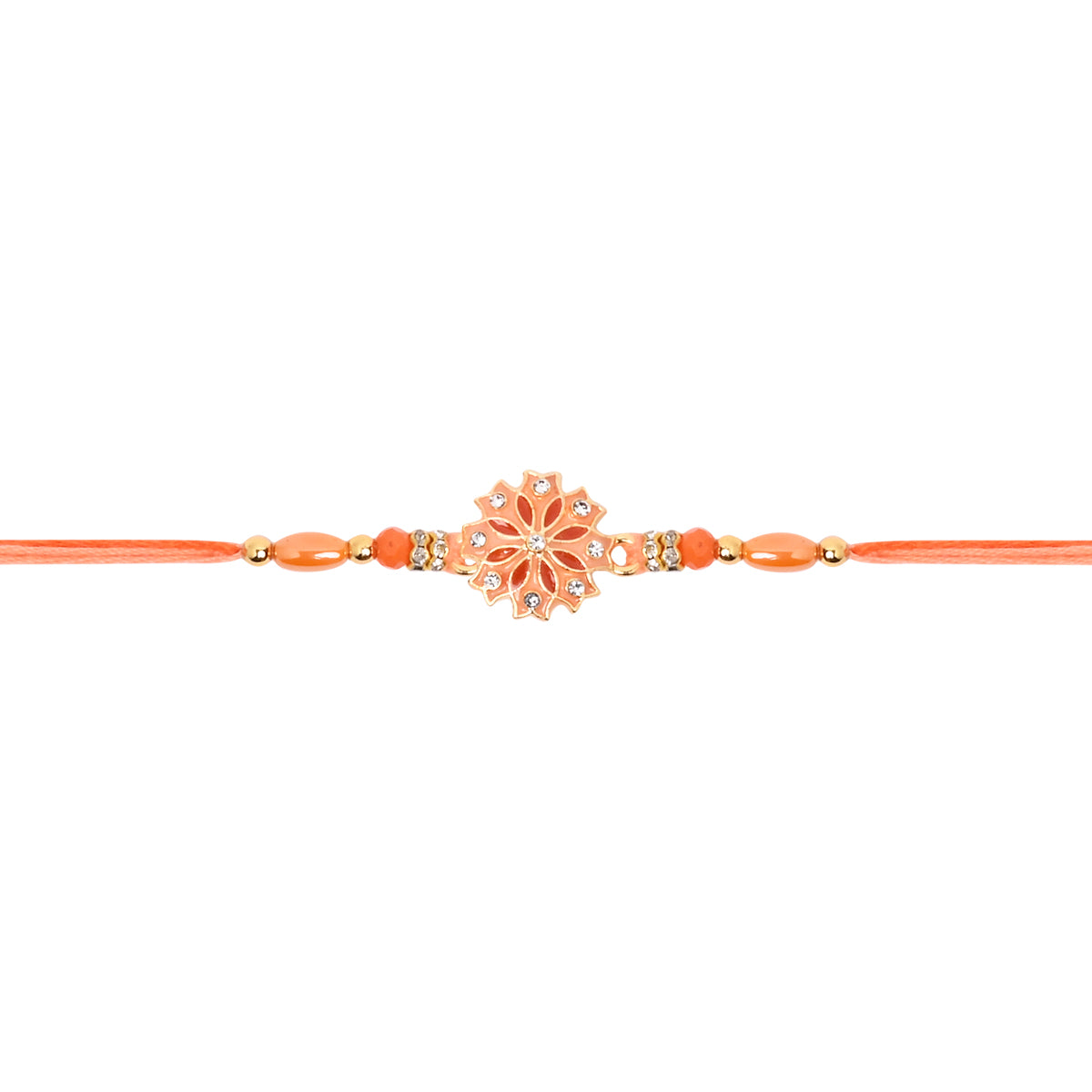Elegant Orange Enamel Floral Rakhi with Roli Chawal & Rakshabandhan Card