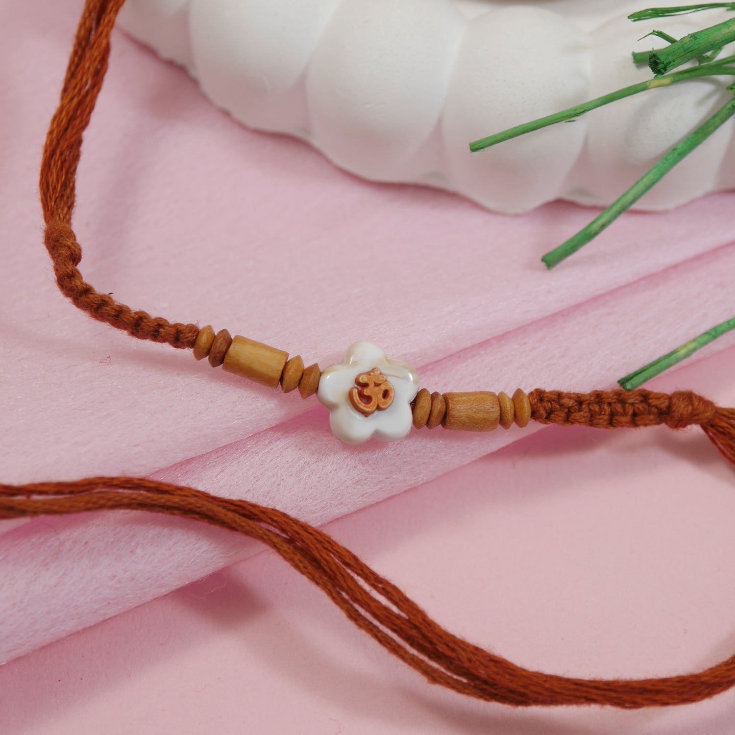 Om Flower Rakhi with Roli Chawal and Raksha Bandhan Card
