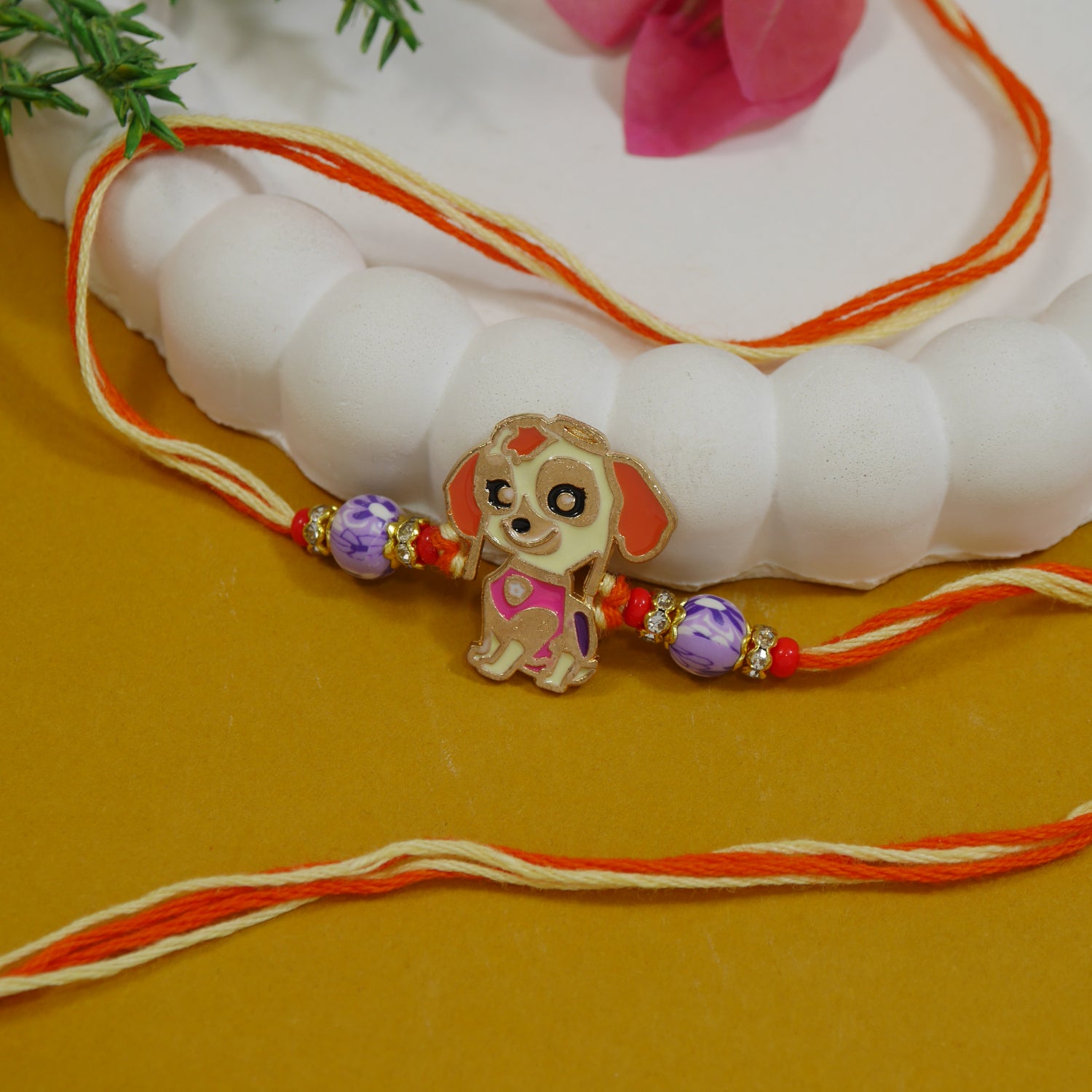 Adorable Little Cute Puppy Rakhi With Roli Chawal & Rakshaband Card