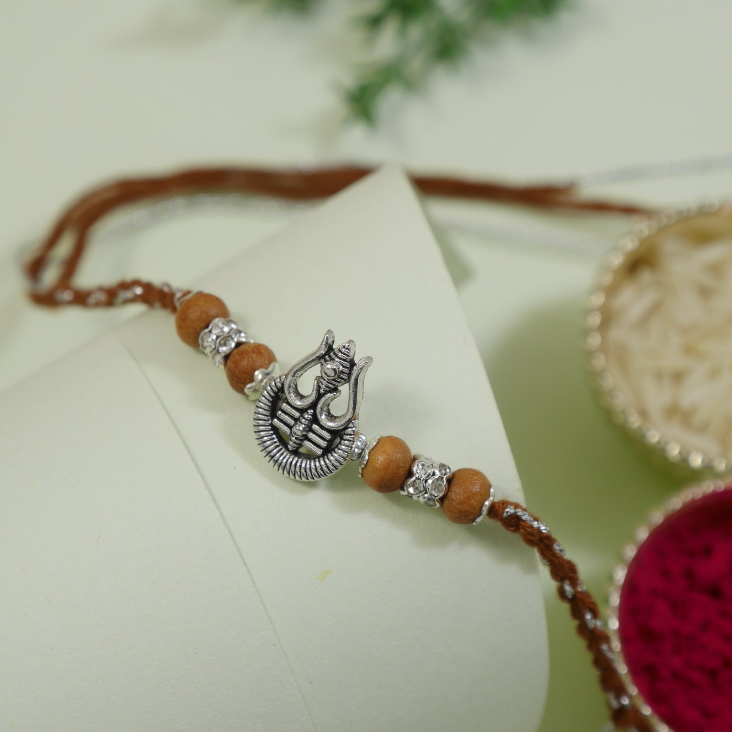 Silver Trishul Rakhi Combo For Bhai - Pack of 2 with Roli Chawal And Card