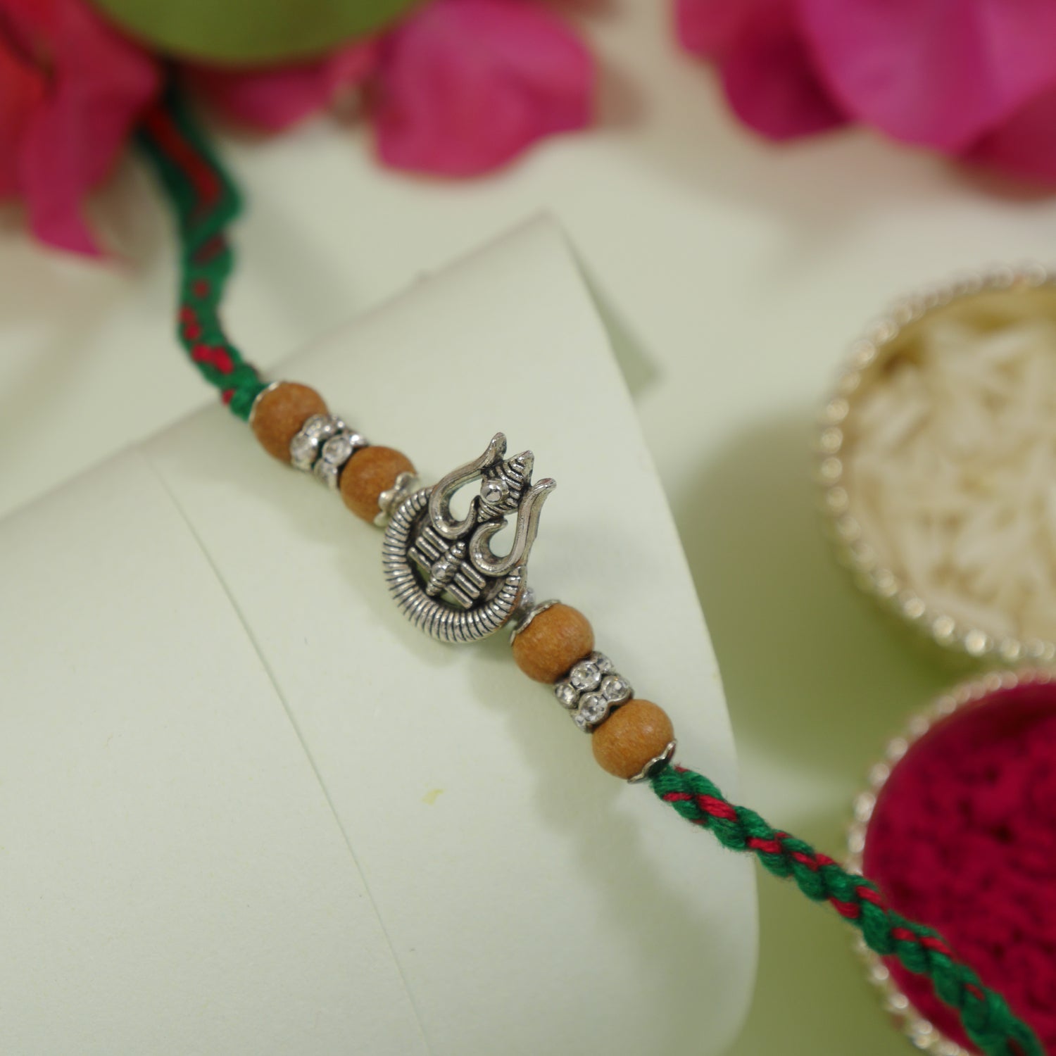 Silver Trishul Rakhi Combo For Bhai - Pack of 2 with Roli Chawal And Card